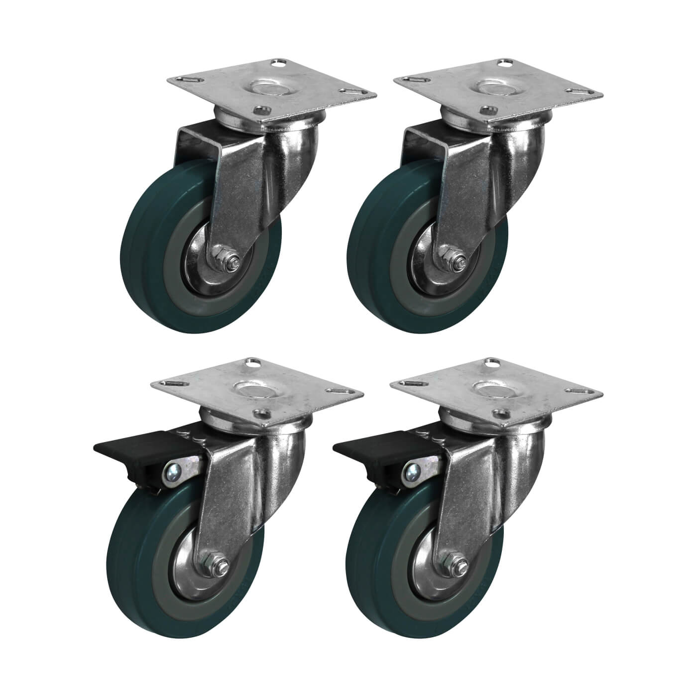 Castor - 2 x Swivel, 2 x Swivel Braked - 135kg Max - 75mm Diameter - Grey - Pack of 4 - view 2