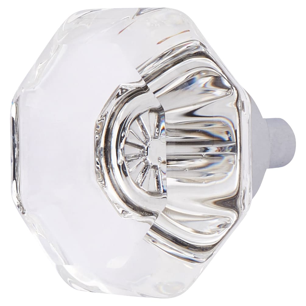 Clear Glass Octagon Cabinet Knob - 32mm Diameter - Polished Chrome - view 2