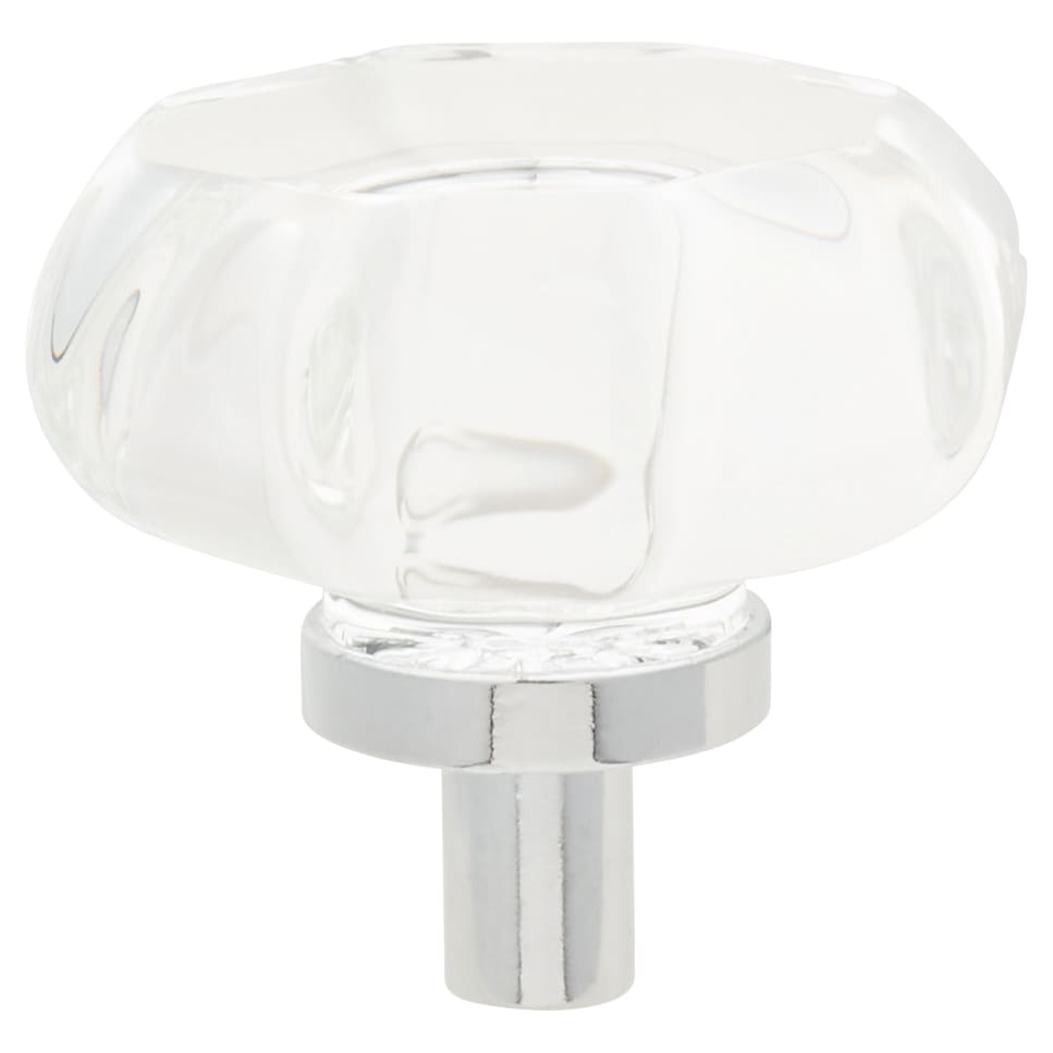 Clear Glass Octagon Cabinet Knob - 32mm Diameter - Polished Chrome - view 3