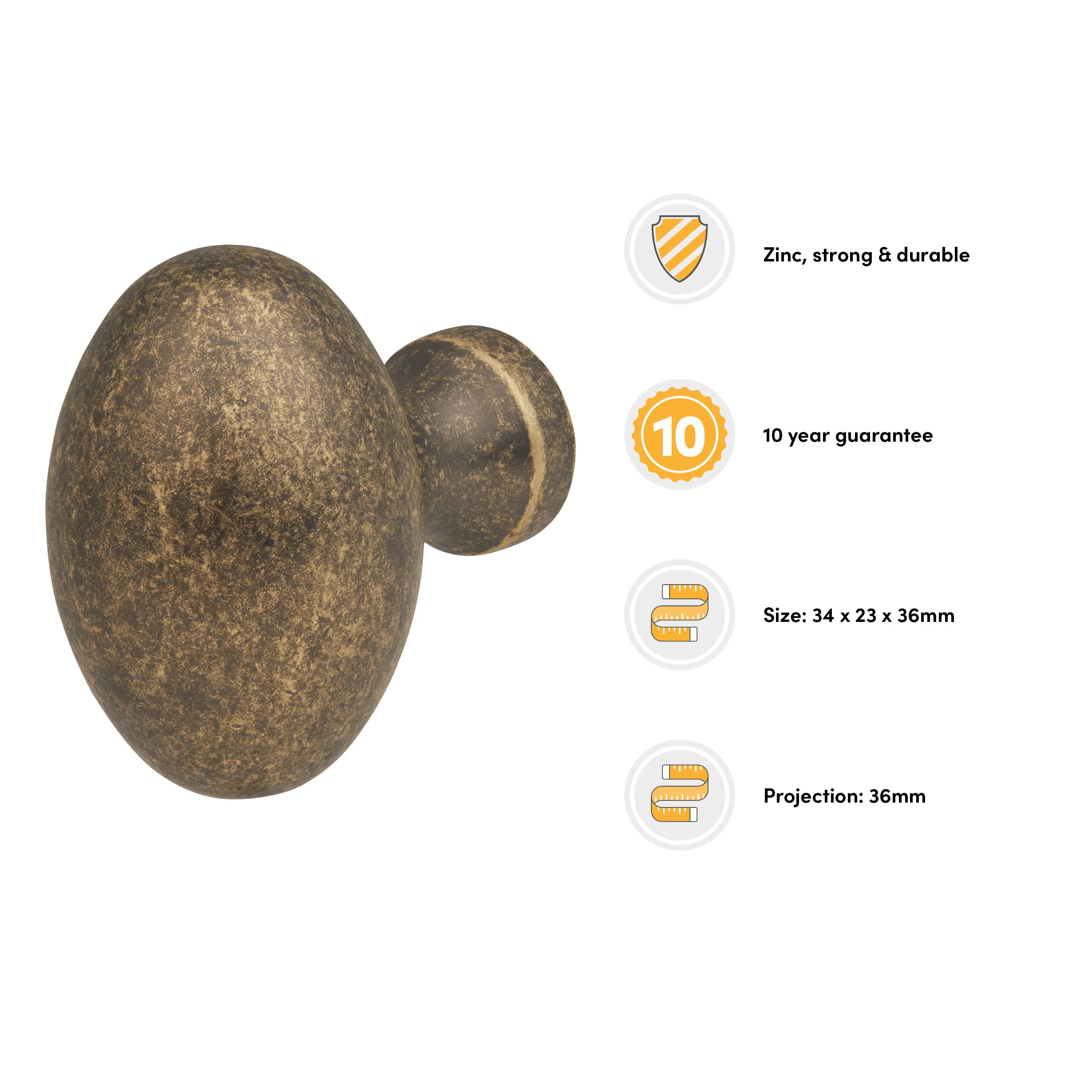 Oval Cabinet Knob - 34 x 23mm - Antique Brass - view 3