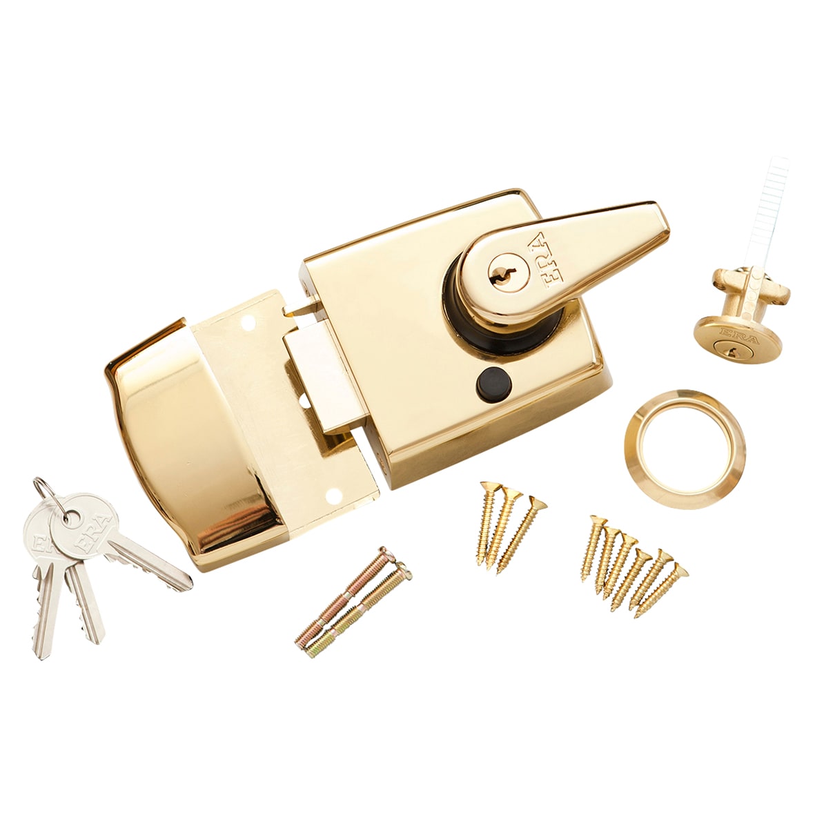 Double Locking Nightlatch - 40mm Backset - Polished Brass Case/Cylinder - view 3
