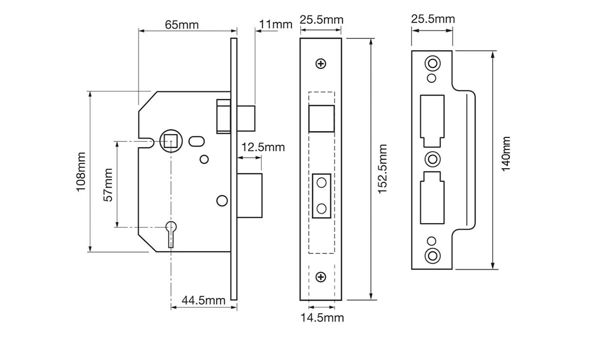 2201 Bolt Through 5 Lever Sashlock - 65mm Case - 44.5mm Backset - Satin Chrome - view 2