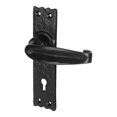 Antique Black Iron Tudor Keyhole Lock Door Handles - 152 x 38mm - view 2