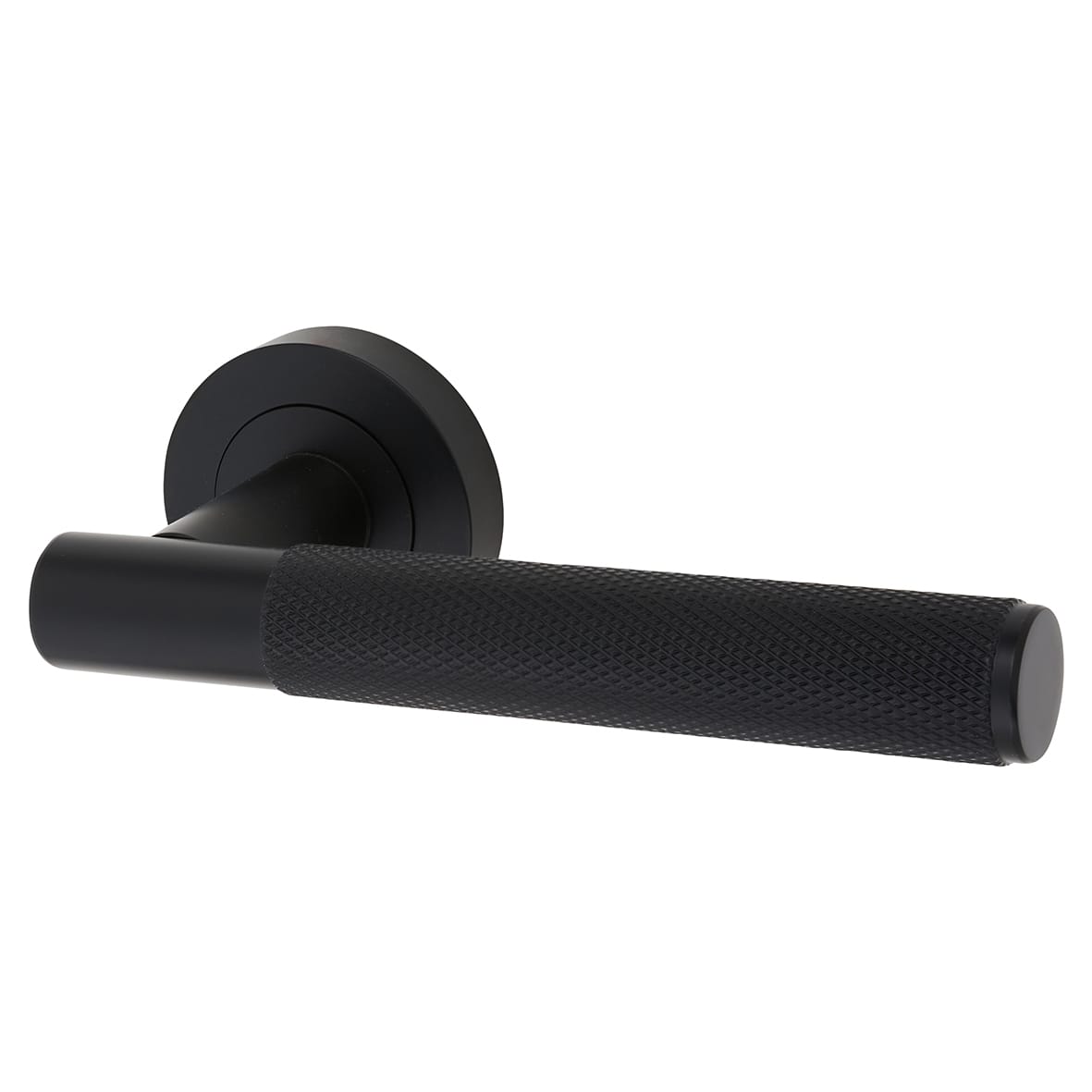 Brass Matt Black Knurled Latch Door Handles on Rose Ultimate Pack - Lagos Range - view 2