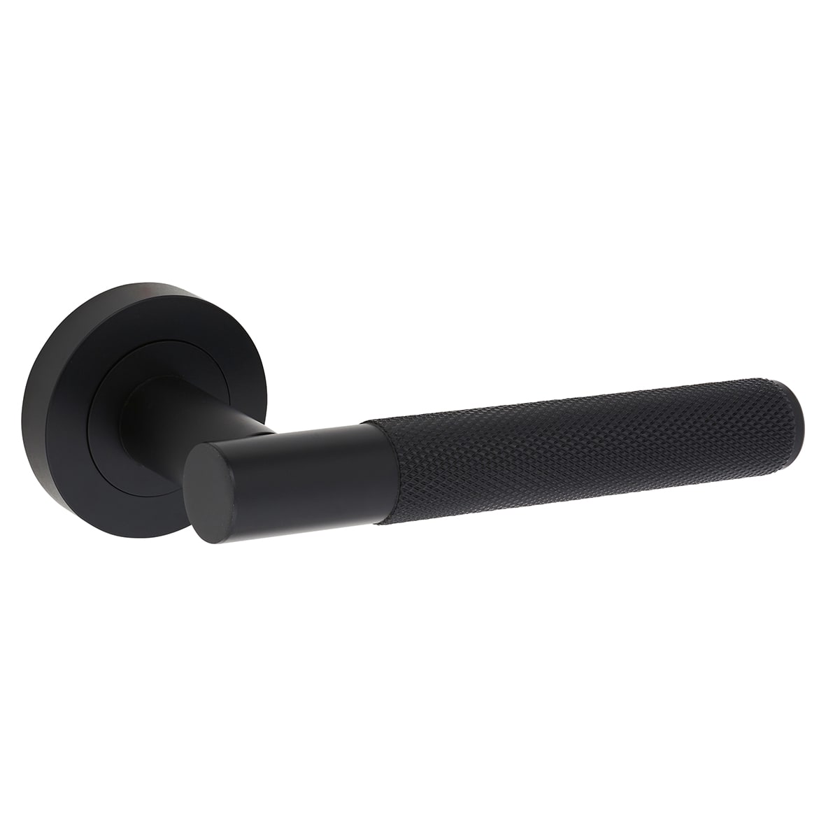 Brass Matt Black Knurled Latch Door Handles on Rose Ultimate Pack - Lagos Range - view 3