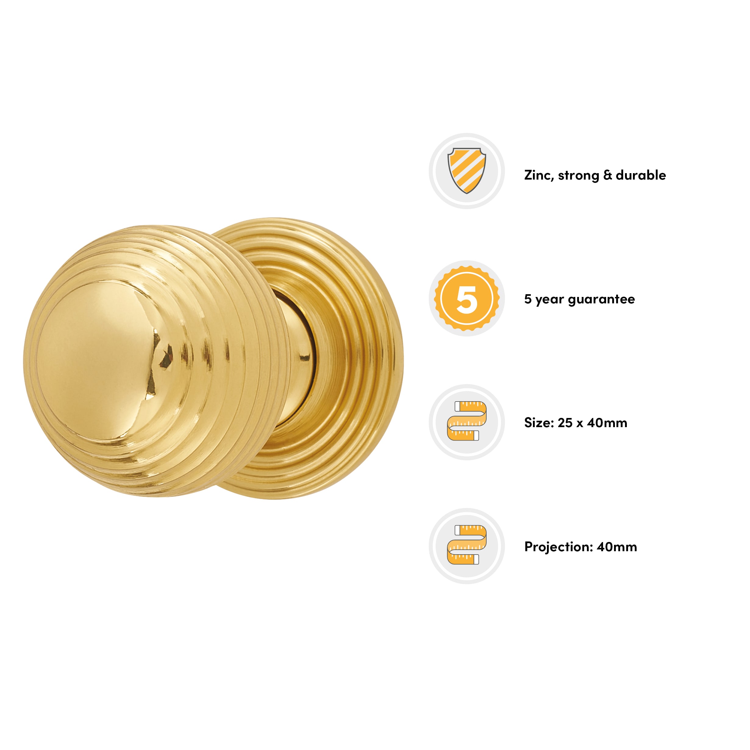Beehive Ball Cabinet Knob - 25mm Diameter - Polished Brass - view 3