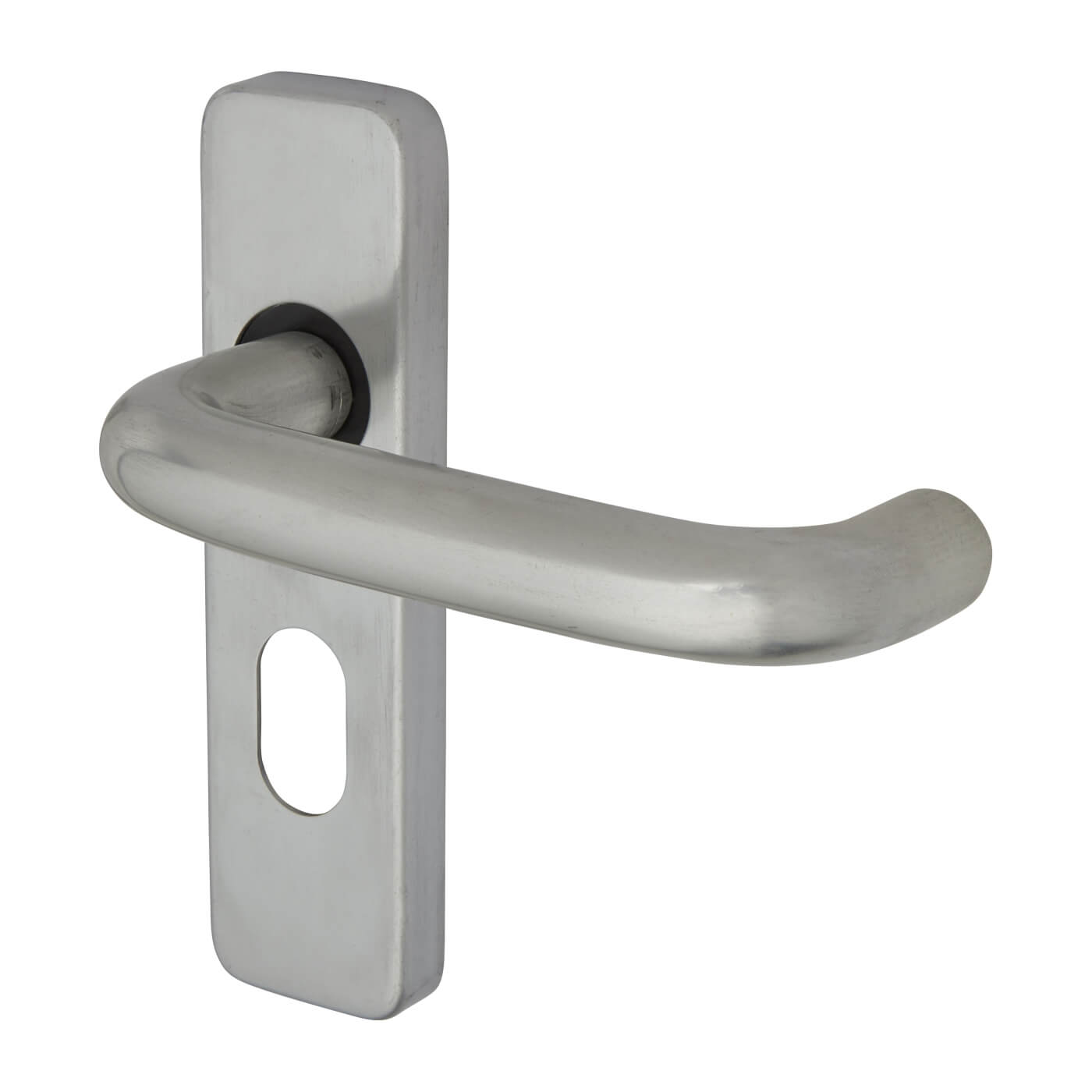 Satin Aluminium 19mm Return to Door Oval Lock Door Handles - Puma Range - 155 x 40mm - view 2