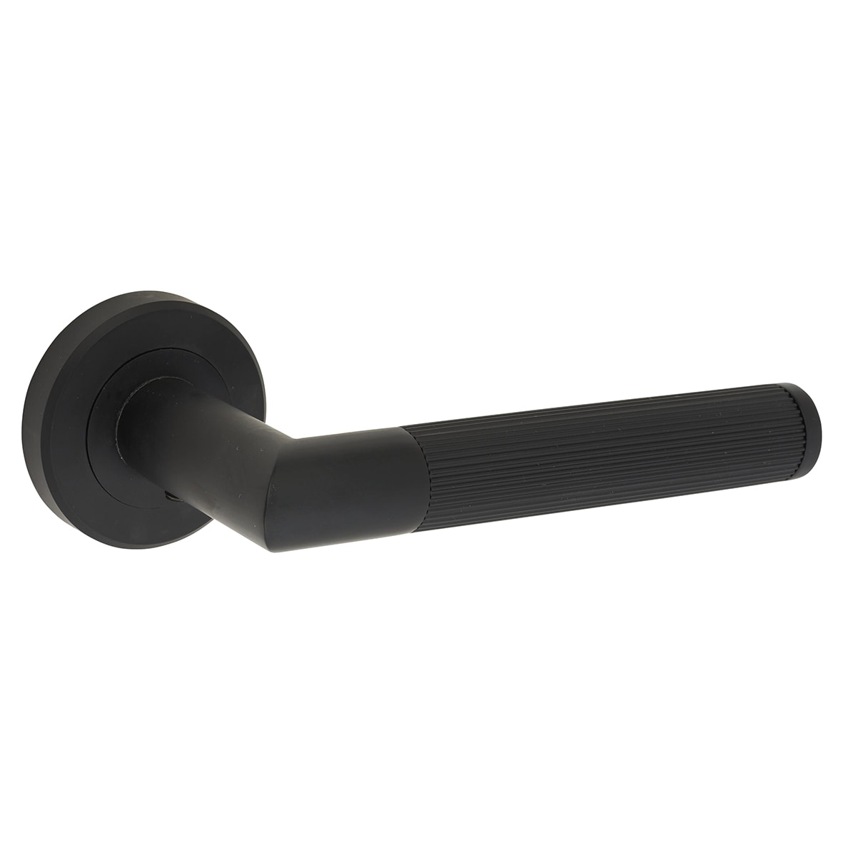 Brass Matt Black Lines Door Handles on Round Rose - Trend Range - view 2