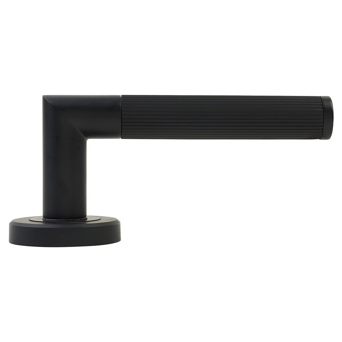 Brass Matt Black Lines Door Handles on Round Rose - Trend Range - view 3
