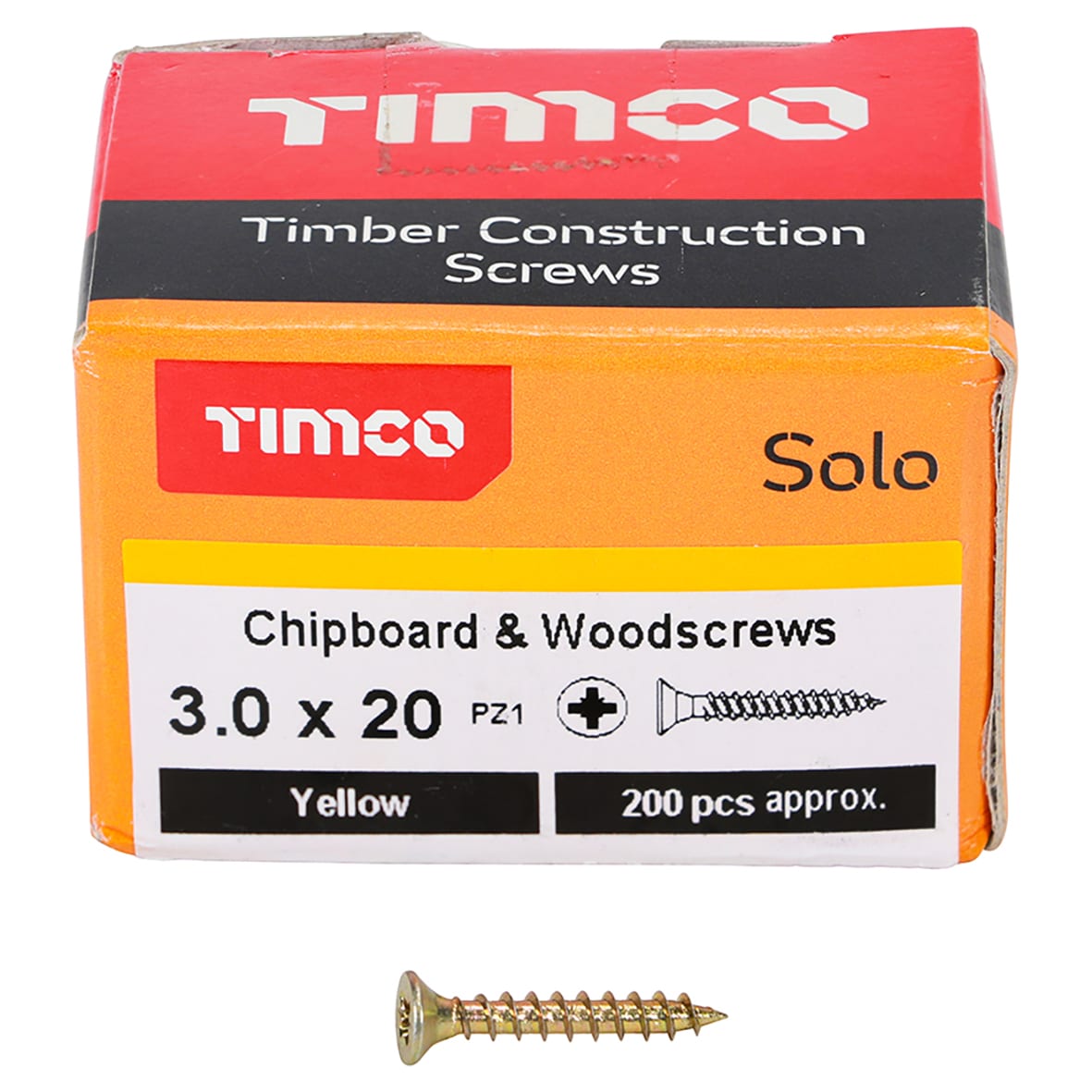 Solo Chippy Pozi Countersunk Wood Screws - 3.0 x 20mm - Yellow Zinc - Pack of 200 - view 2