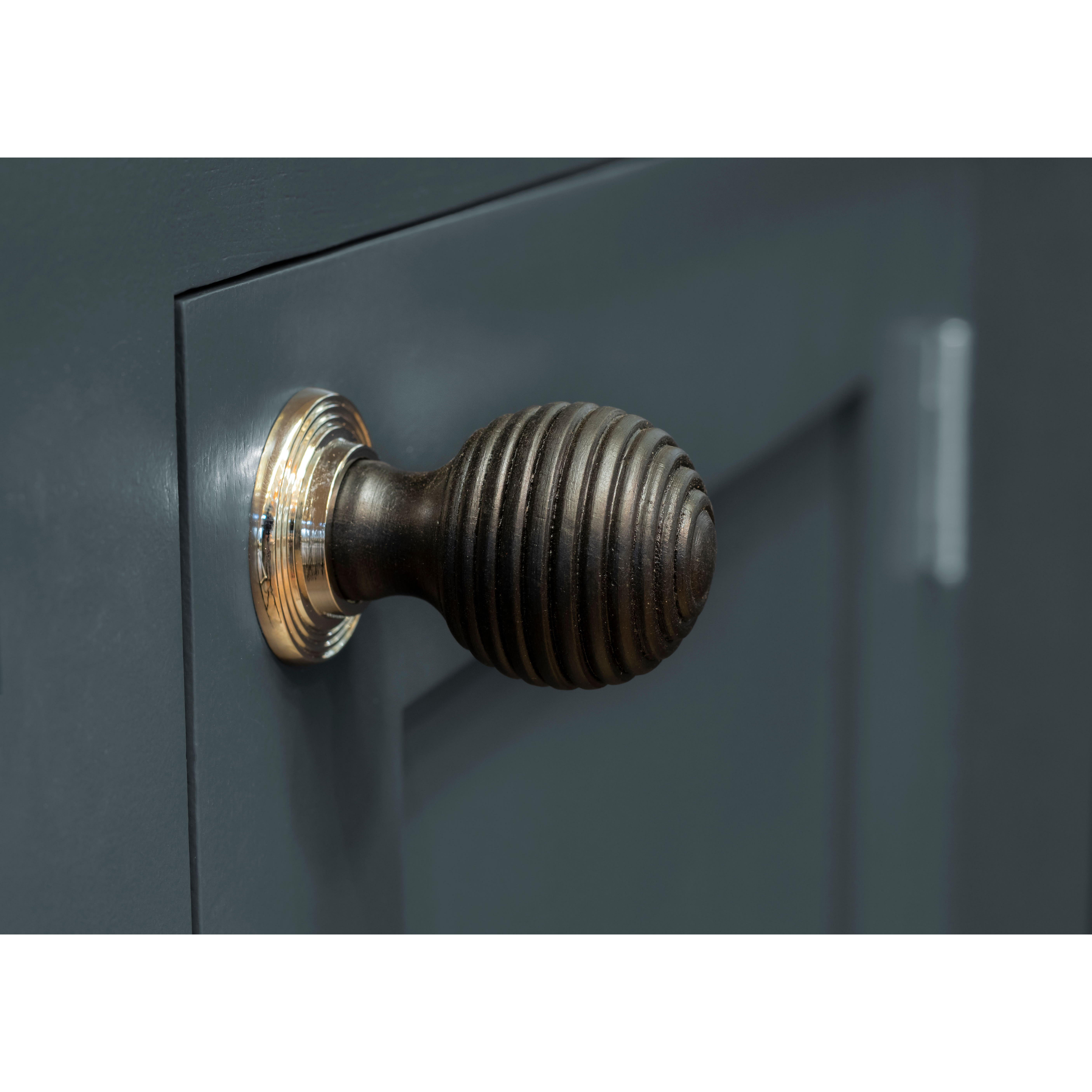 Beehive Ball Cabinet Knob - 38mm Diameter - Ebony - Polished Nickel Rose - view 2
