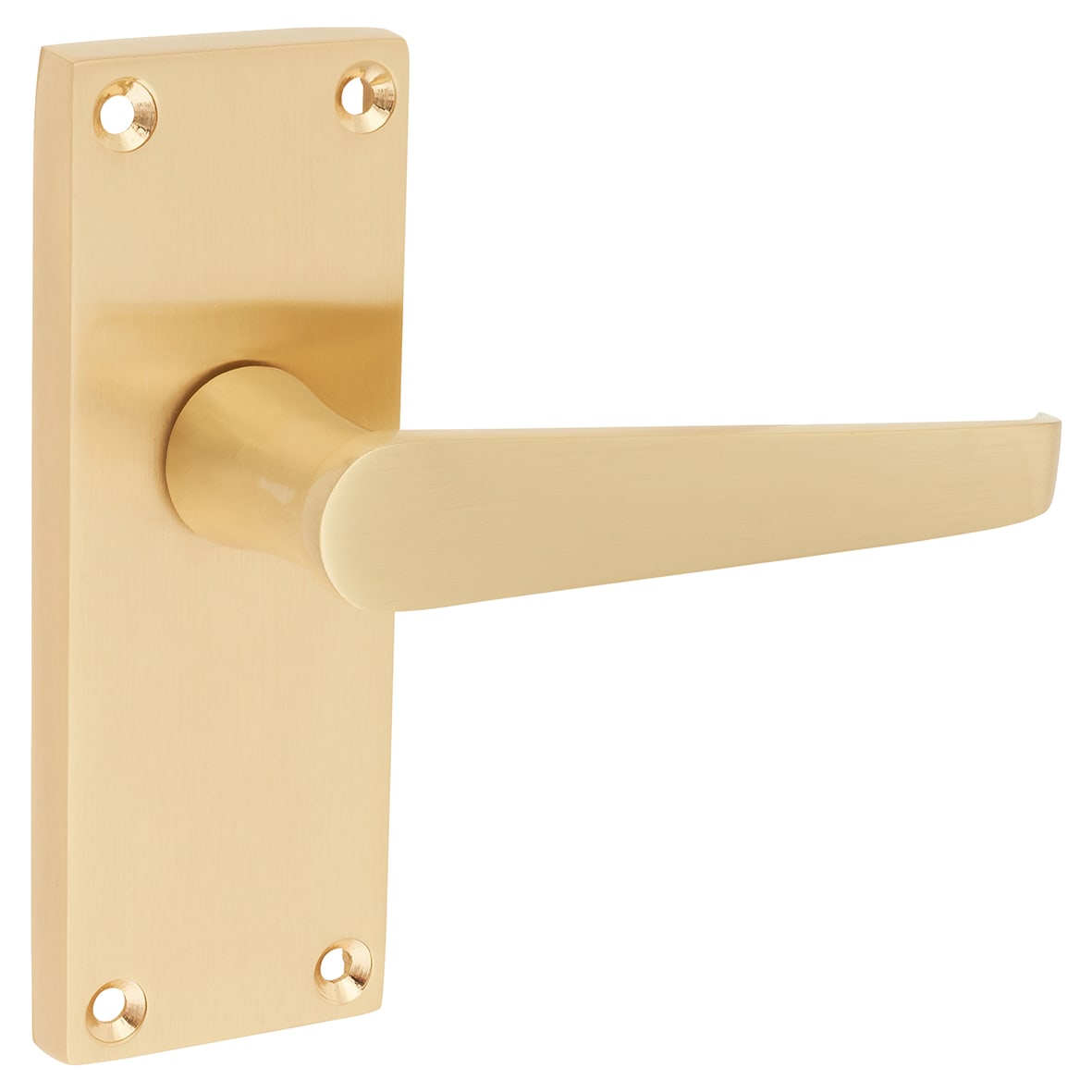 Satin Brass Budget Straight Latch Door Handles - Short Plate - Mia Range - 114 x 42mm - view 2