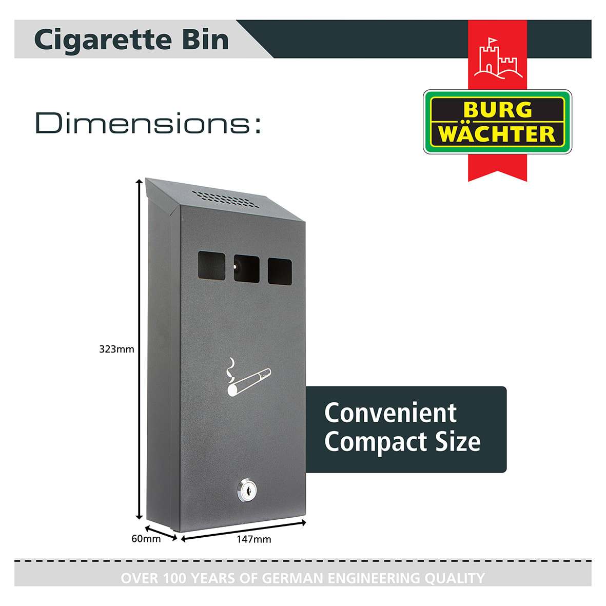 Compact Cigarette Bin - 147 x 323 x 60mm - Black - view 3