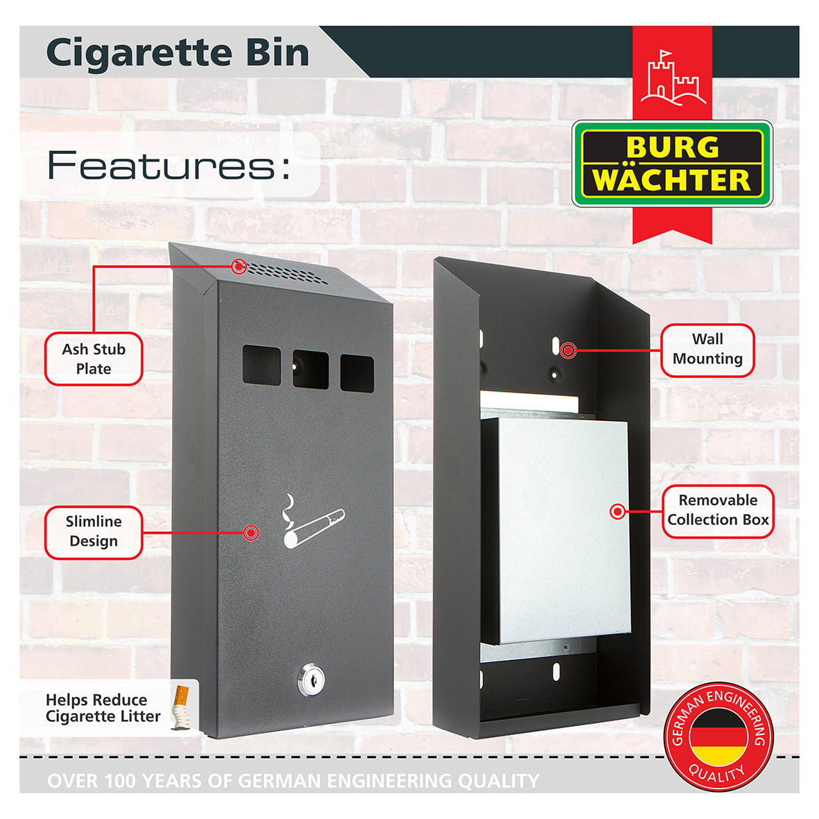 Compact Cigarette Bin - 147 x 323 x 60mm - Black - view 5