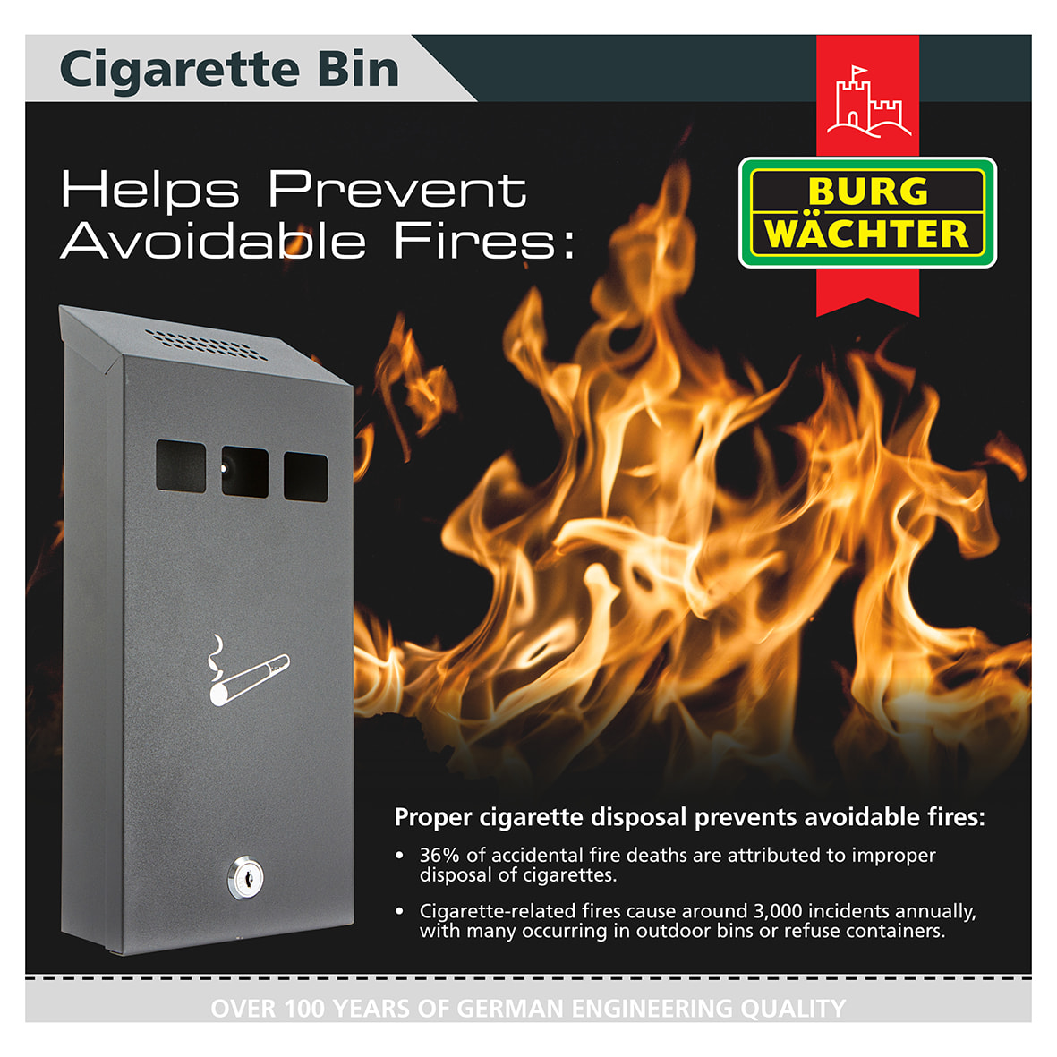 Compact Cigarette Bin - 147 x 323 x 60mm - Black - view 6