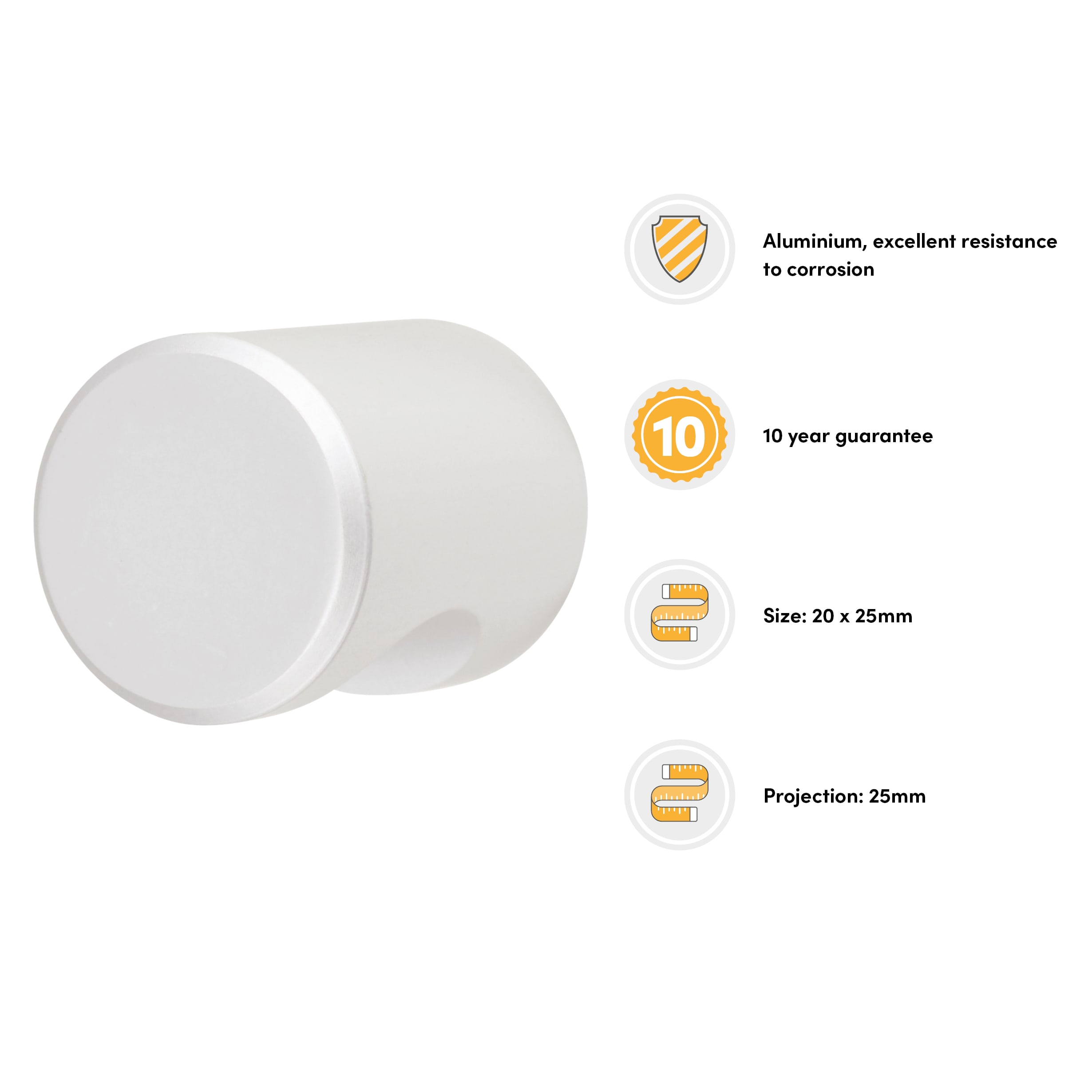 Solid Turned Cylinder Cabinet Knob - 20mm Diameter - Aluminium - view 3
