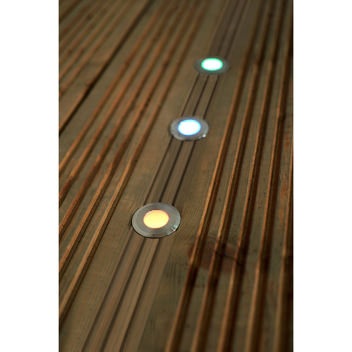 Forum Zink Ayle 2W Solar LED Round Garden Decking Lights - 4000K/RGB - Stainless Steel - Pack of 4 - view 5