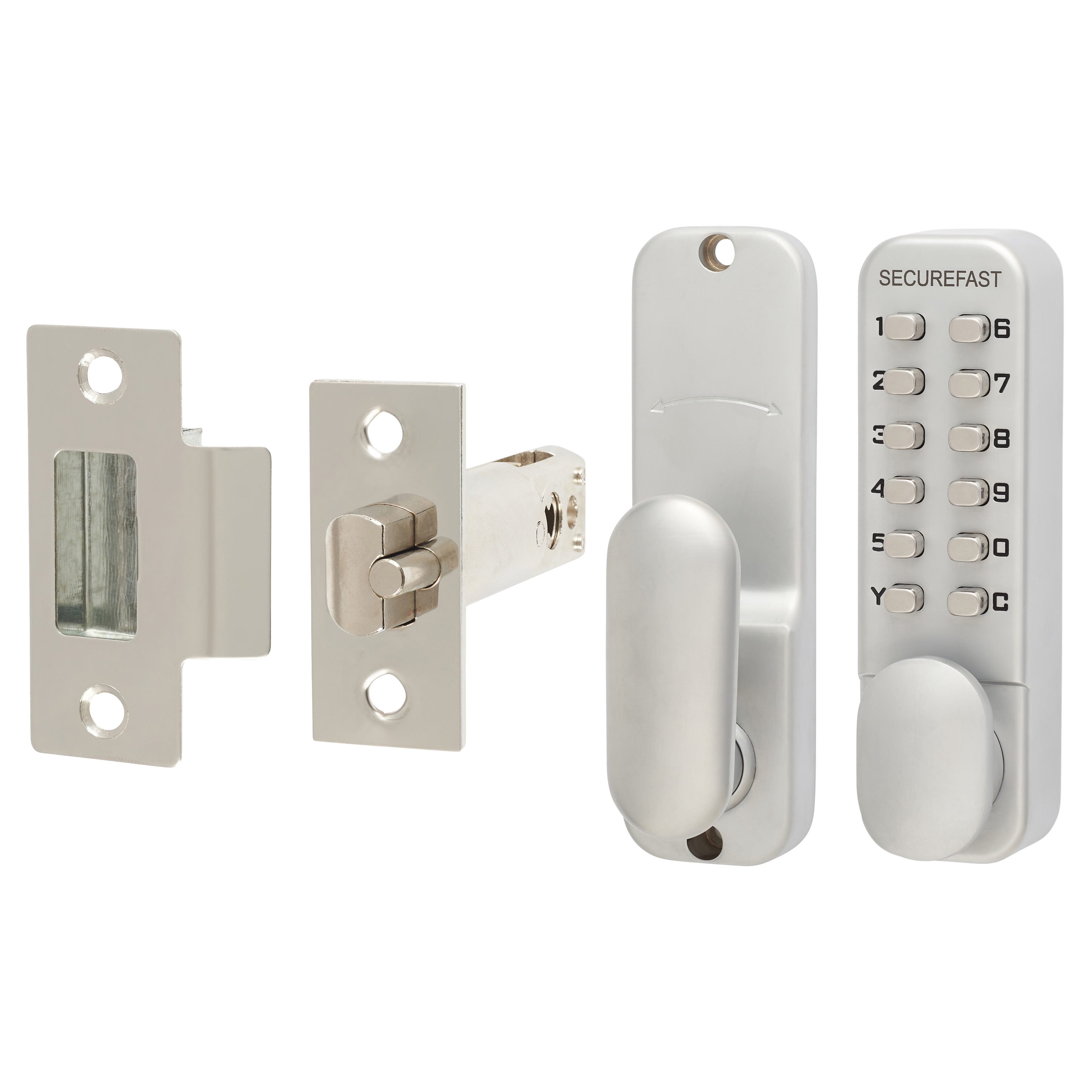 Easy Code Change Push Button Code Lock and Latch - Holdback Option - Satin Chrome - view 2