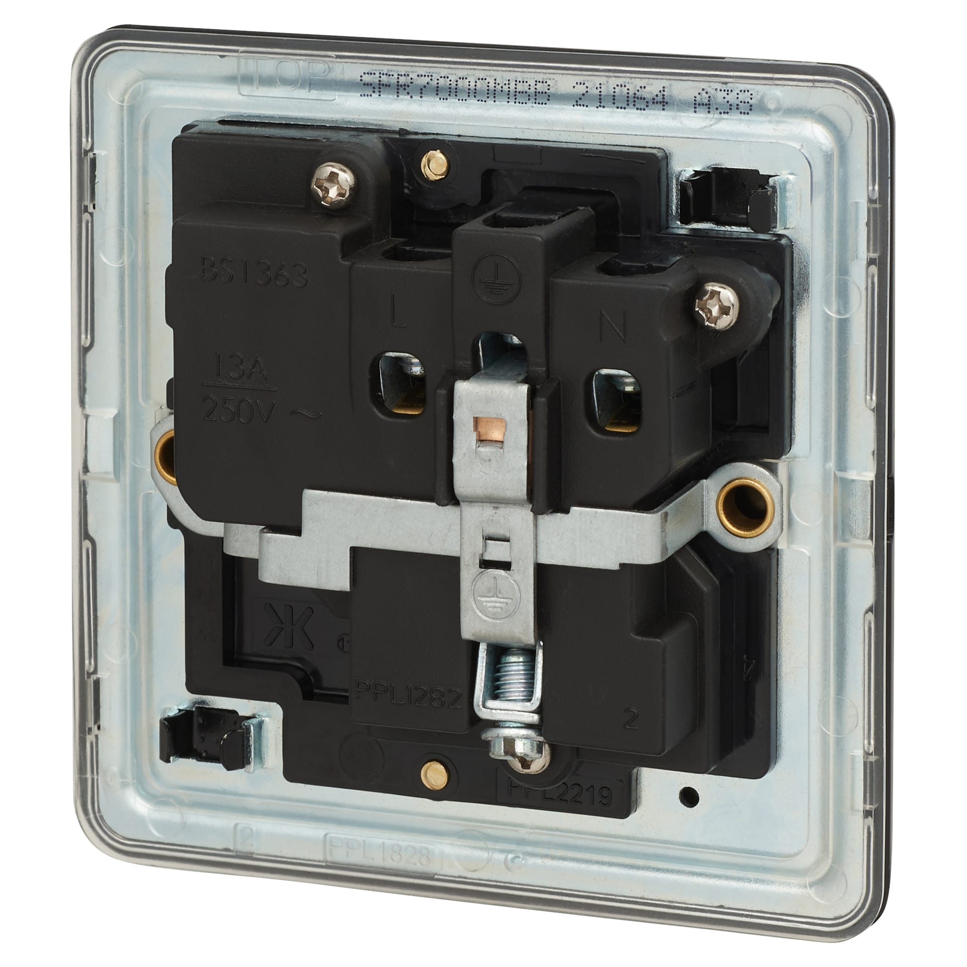 13A 1 Gang Screwless Flat Plate DP Switched Socket - Matt Black with Black Insert - view 3