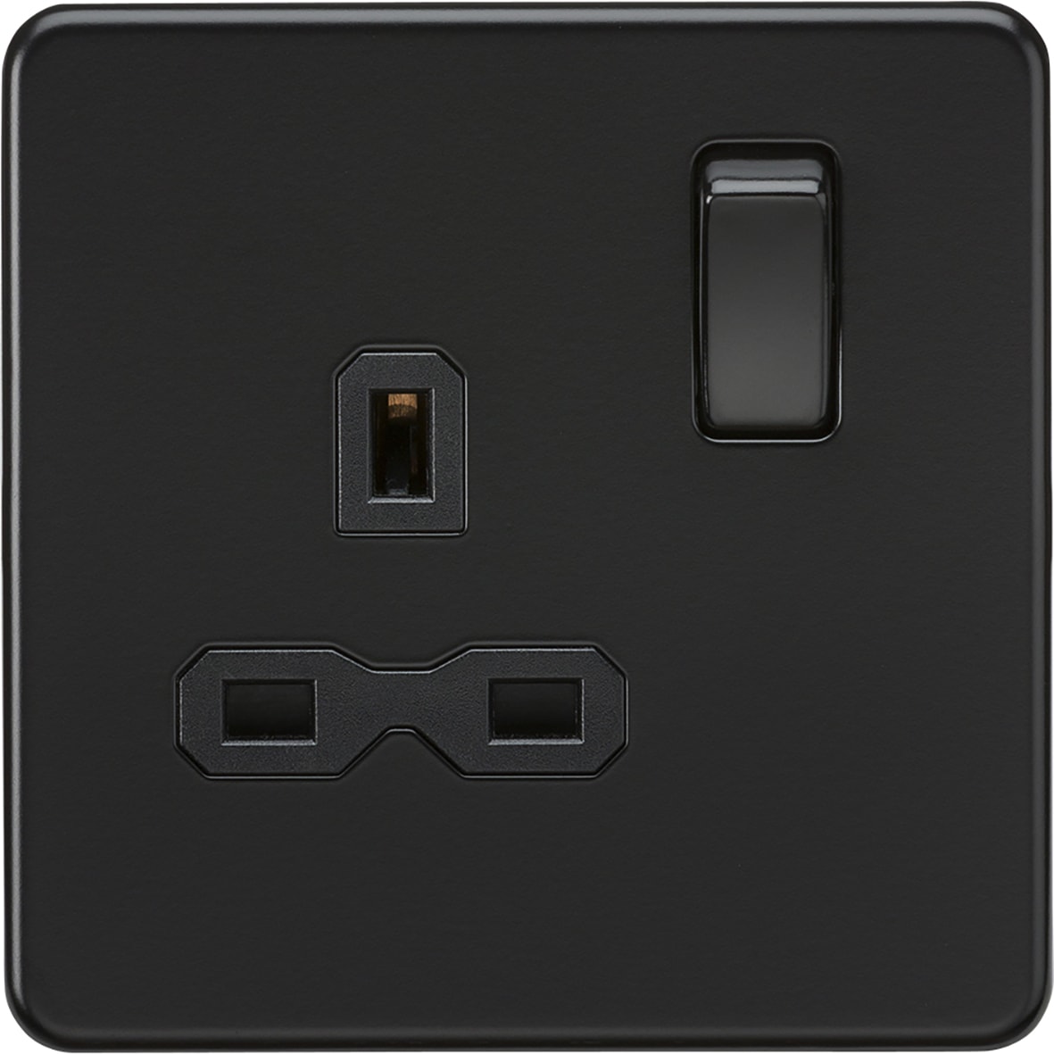 13A 1 Gang Screwless Flat Plate DP Switched Socket - Matt Black with Black Insert - view 4