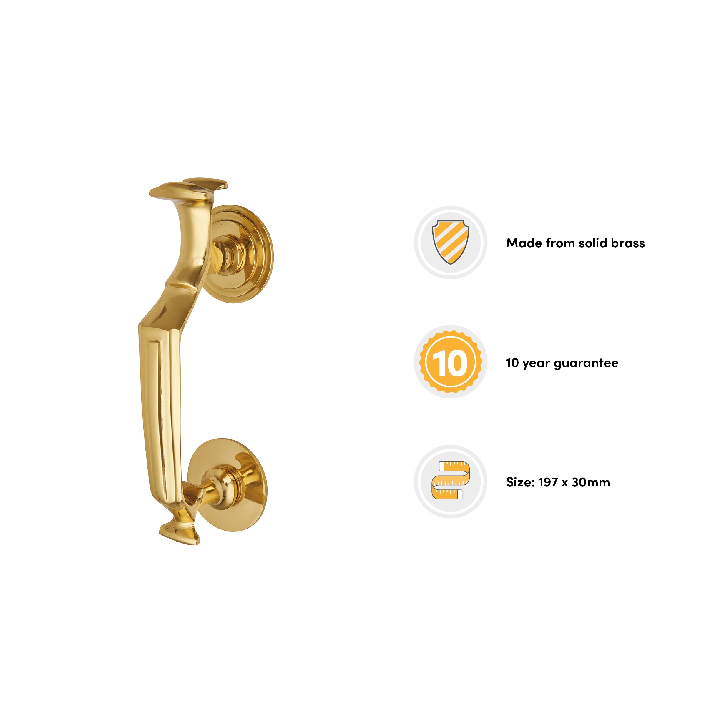 Doctor Door Knocker - Polished Brass - 197 x 30mm - view 3