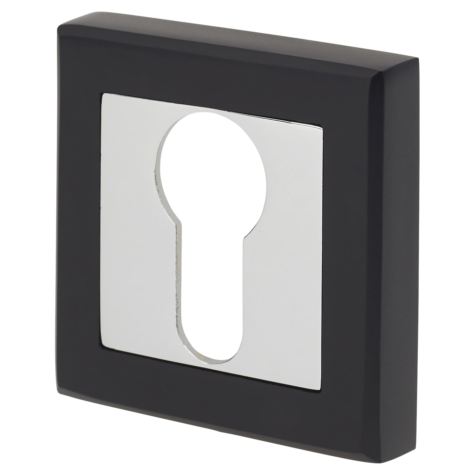 Square Escutcheon - 52 x 52mm - Euro - Matt Black/Polished Chrome - view 2