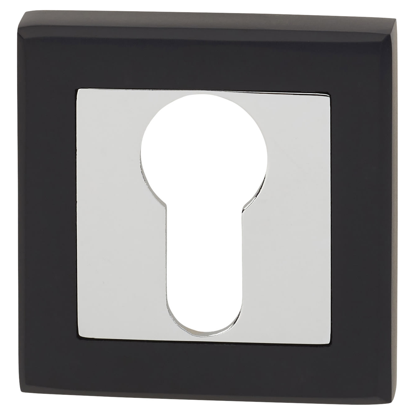 Square Escutcheon - 52 x 52mm - Euro - Matt Black/Polished Chrome - view 3