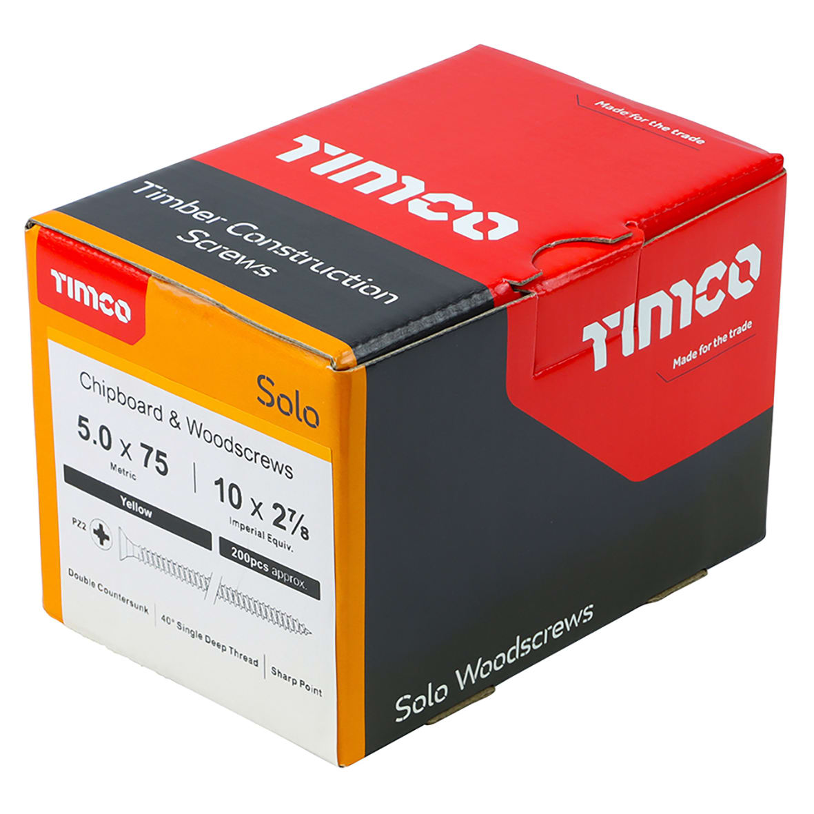 Solo Chippy Pozi Countersunk Wood Screws - 5.0 x 75mm - Yellow Zinc - Pack of 200 - view 3