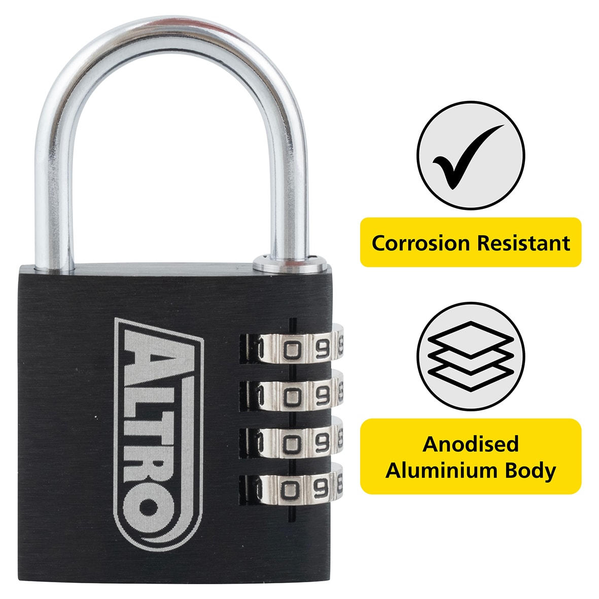 4 Dial Combination Padlock - 40mm Body - 27.5 x 24.5mm Shackle - Keyed to Differ - view 2