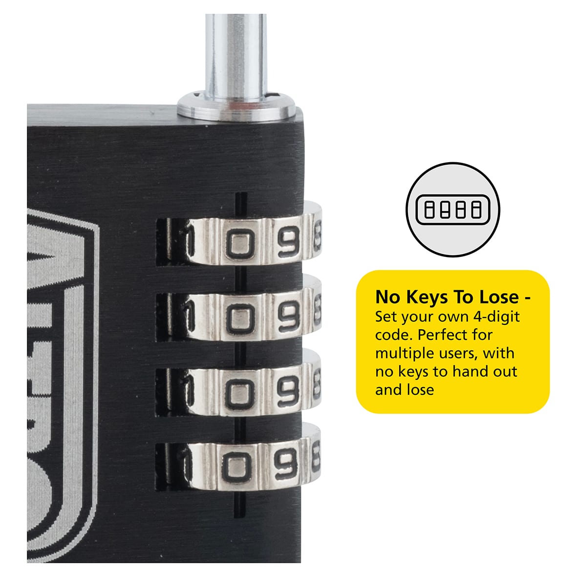 4 Dial Combination Padlock - 40mm Body - 27.5 x 24.5mm Shackle - Keyed to Differ - view 3