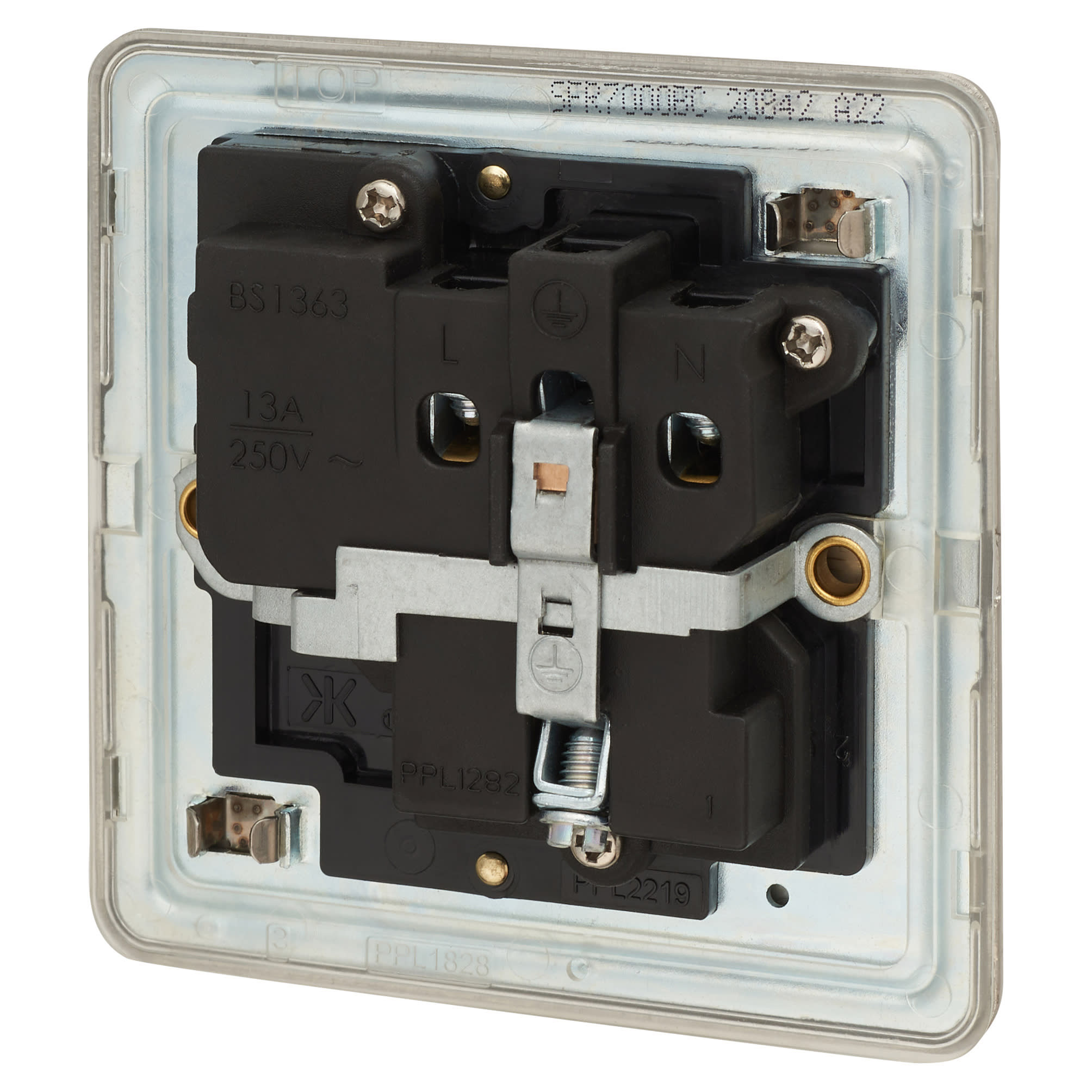 13A 1 Gang Screwless Flat Plate DP Switched Socket - Brushed Chrome with Black Insert - view 3