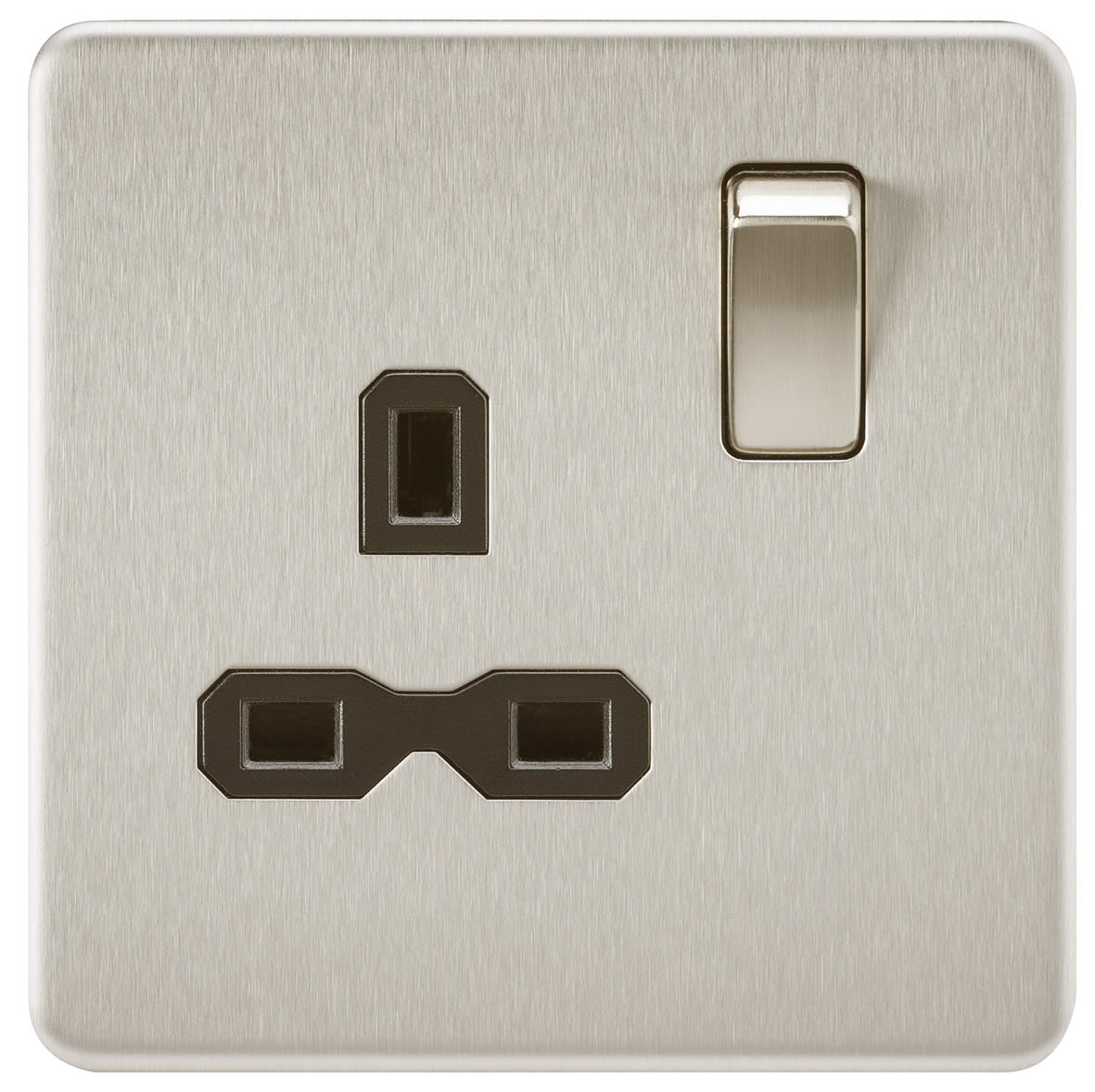 13A 1 Gang Screwless Flat Plate DP Switched Socket - Brushed Chrome with Black Insert - view 4