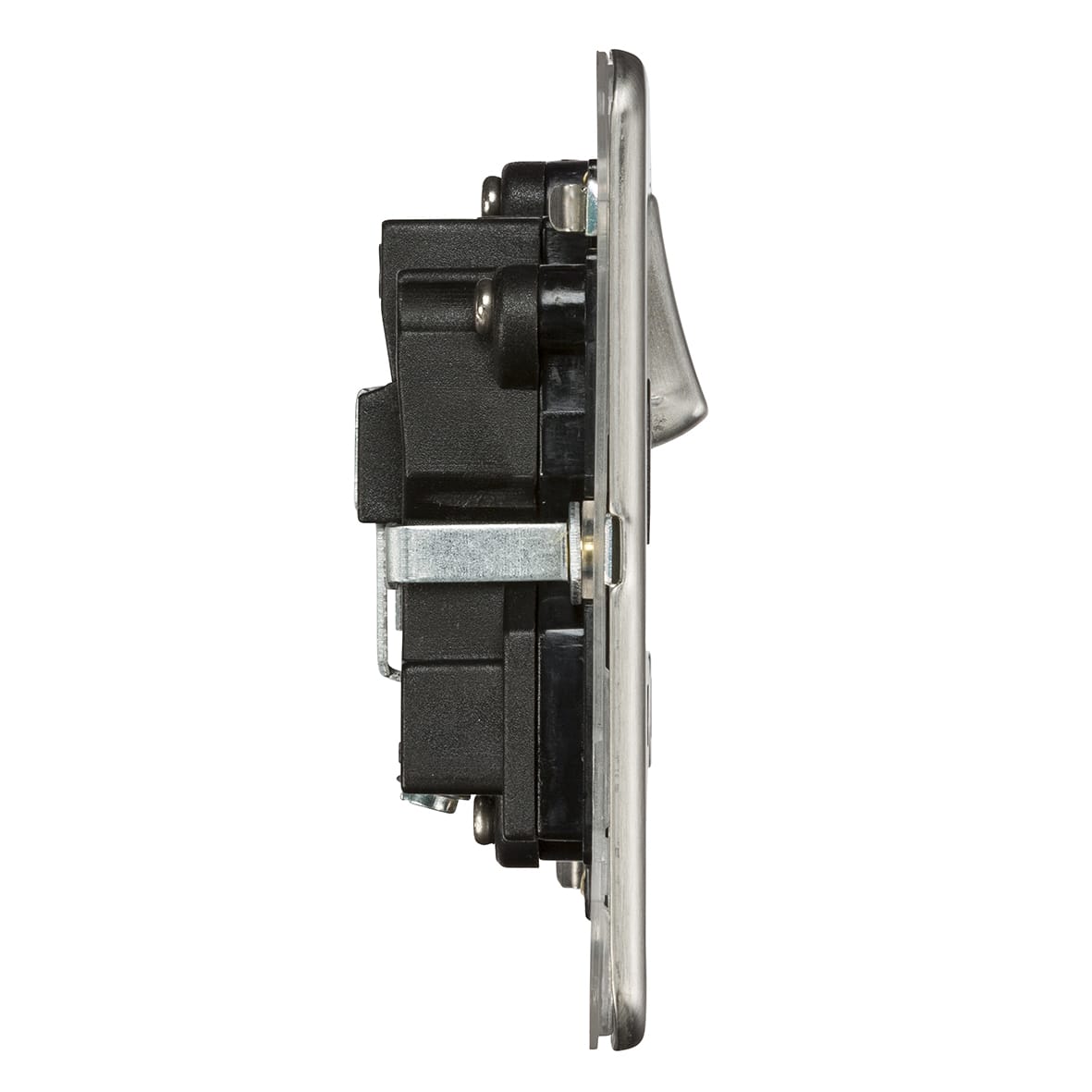 13A 1 Gang Screwless Flat Plate DP Switched Socket - Brushed Chrome with Black Insert - view 5