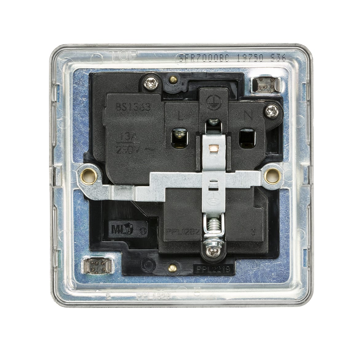 13A 1 Gang Screwless Flat Plate DP Switched Socket - Brushed Chrome with Black Insert - view 6