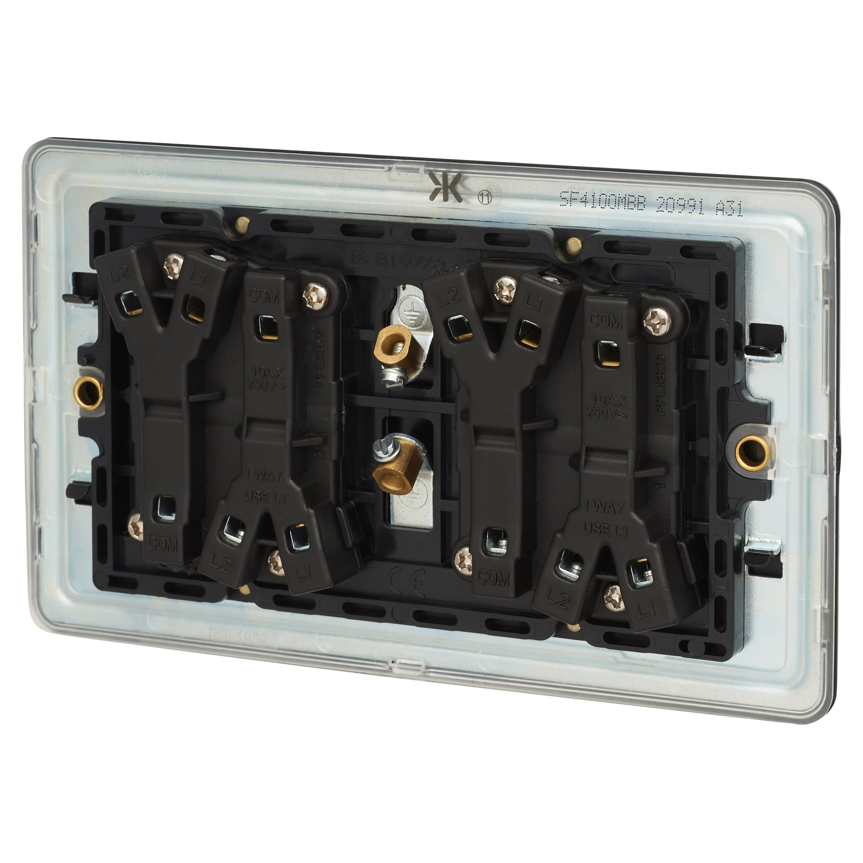 10AX 4 Gang 2 Way Screwless Flat Plate Light Switch - Matt Black - view 3