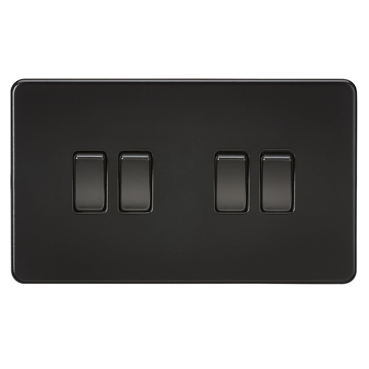 10AX 4 Gang 2 Way Screwless Flat Plate Light Switch - Matt Black - view 4
