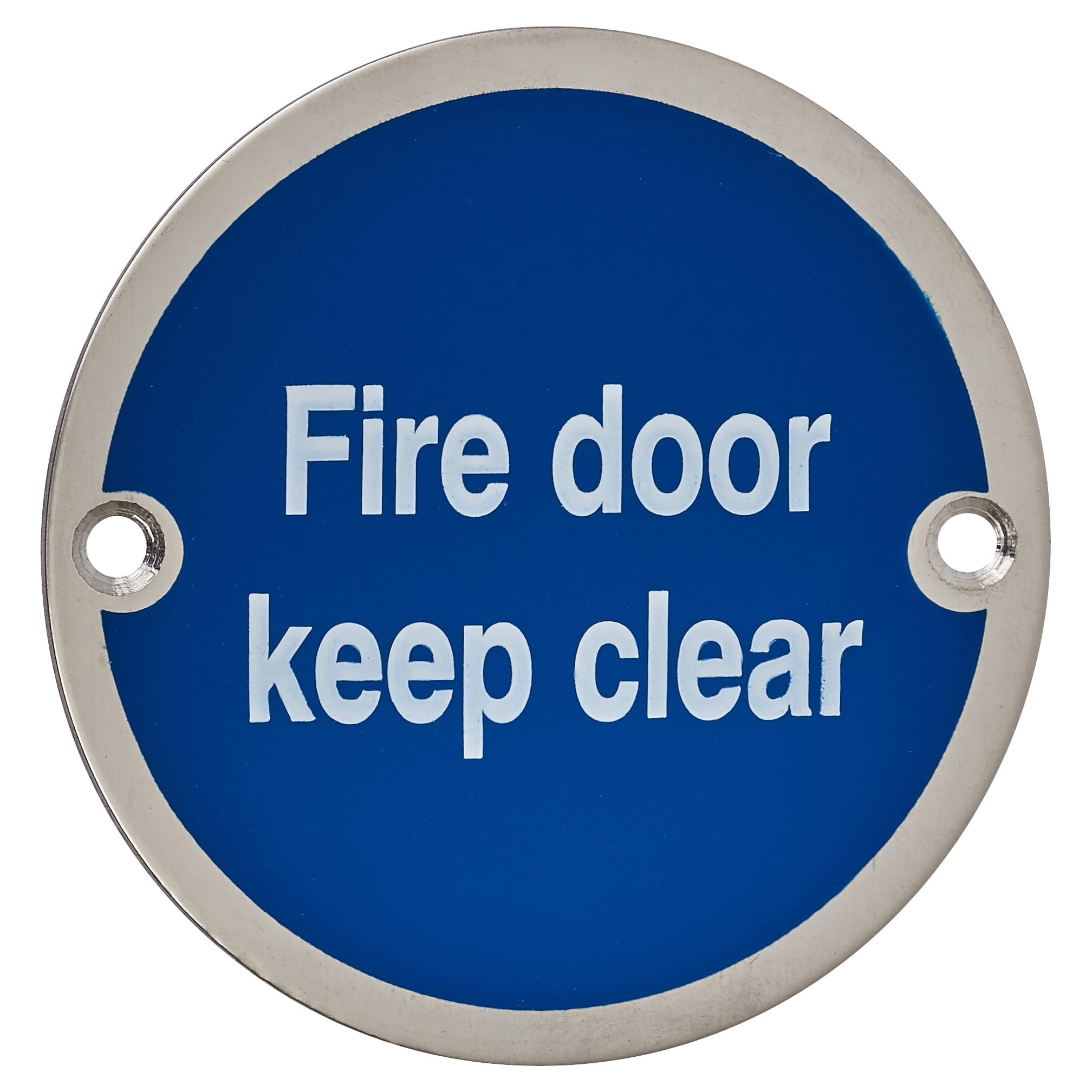 Fire Door Keep Clear Door Sign - 75mm Diameter - Satin Stainless Steel - view 2
