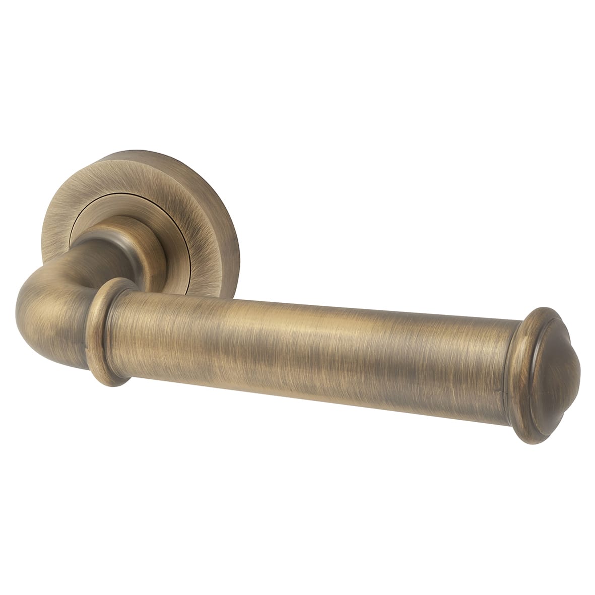Antique Brass Fire Rated Door Handles on Round Rose - Classic Range - view 3