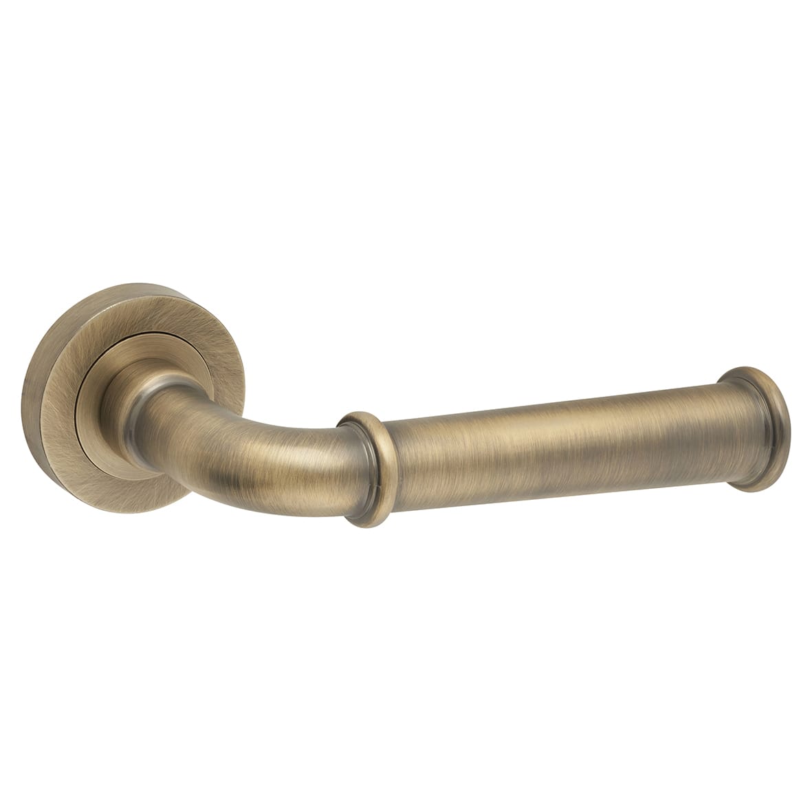 Antique Brass Fire Rated Door Handles on Round Rose - Classic Range - view 4