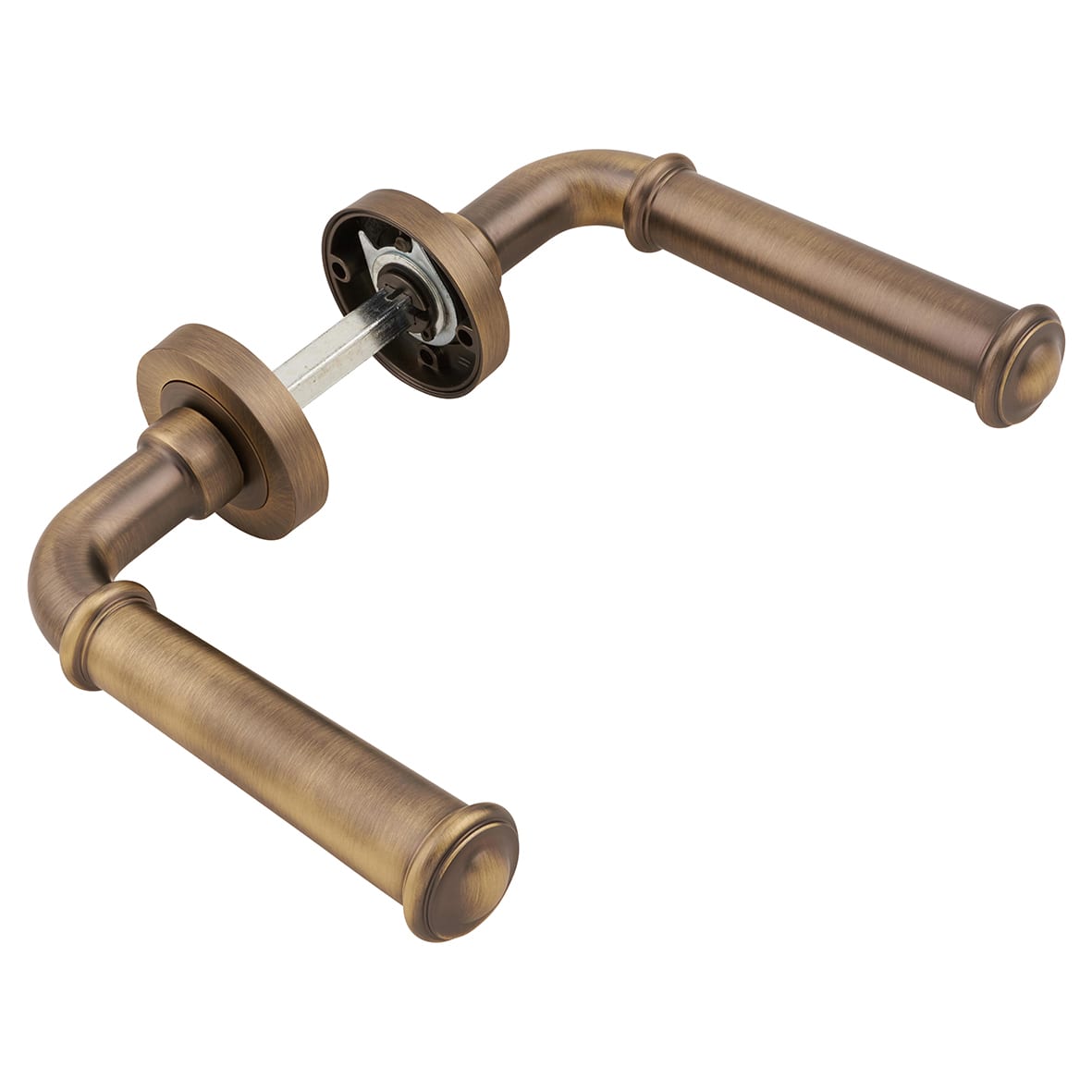 Antique Brass Fire Rated Door Handles on Round Rose - Classic Range - view 5