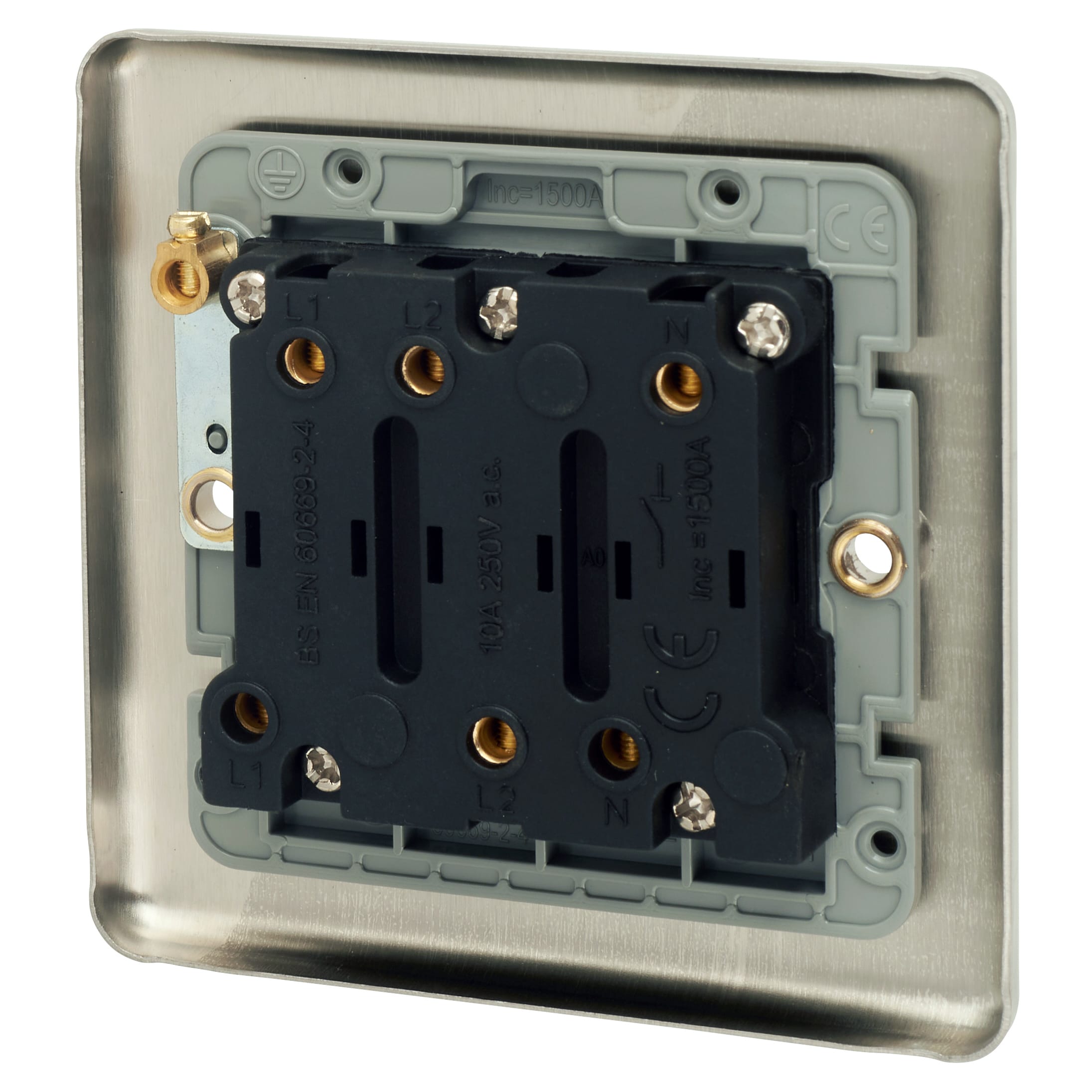 Enhance Decorative 6A 1 Gang Triple Pole Fan Isolator - Satin Steel with Grey Inserts - view 3
