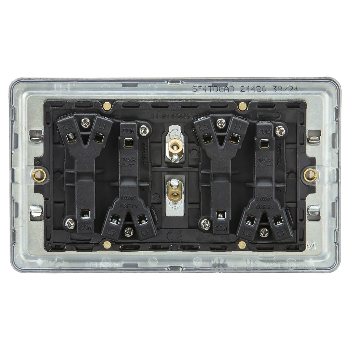10AX 4 Gang 2 Way Screwless Flat Plate Toggle Light Switch - Antique Brass - view 3
