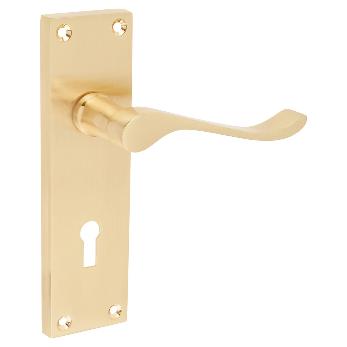 Satin Brass Budget Scroll Keyhole Lock Door Handles - Mia Range - 153 x 42mm - view 2