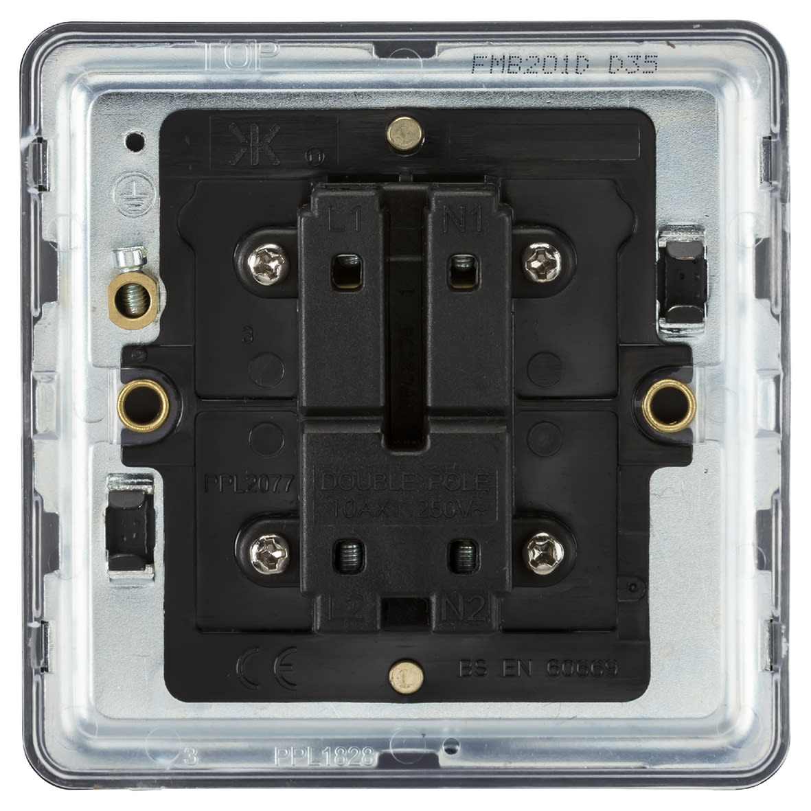 10AX 1 Gang Screwless Flat Plate Double Pole Light Switch - Matt Black - view 3