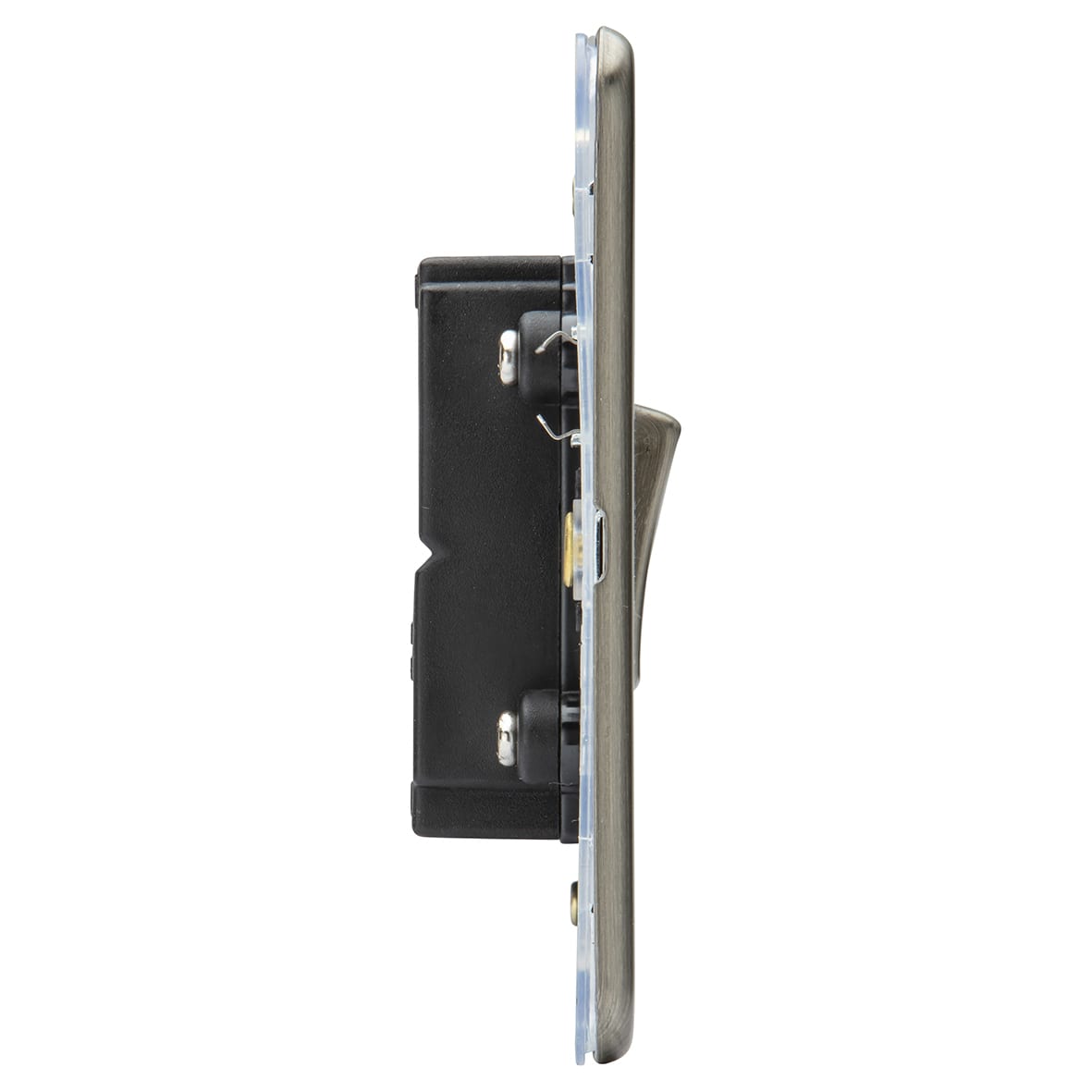 10AX 1 Gang Screwless Flat Plate Double Pole Light Switch - Antique Brass - view 2