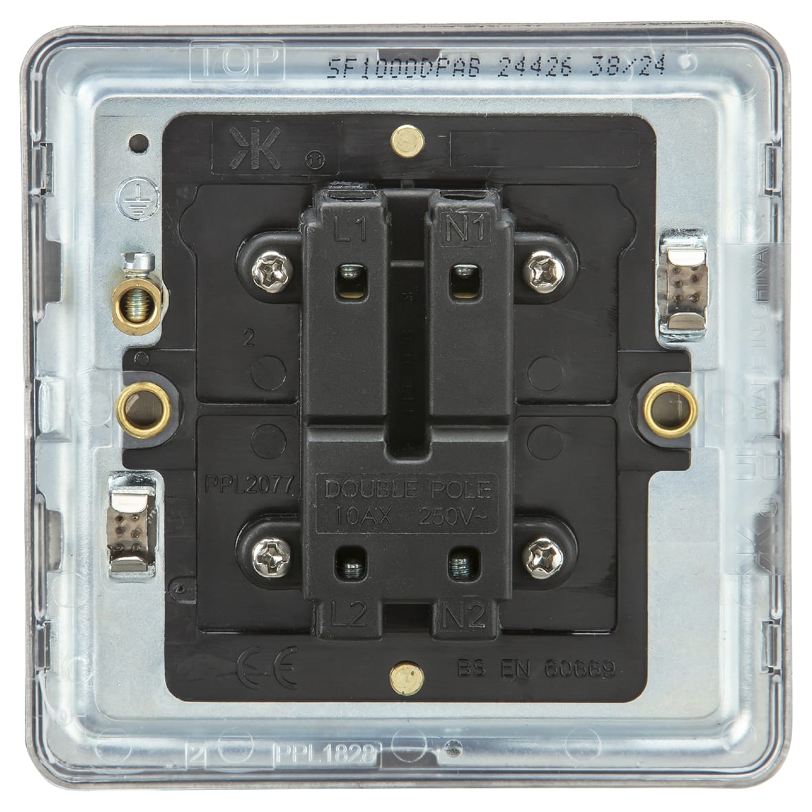10AX 1 Gang Screwless Flat Plate Double Pole Light Switch - Antique Brass - view 3