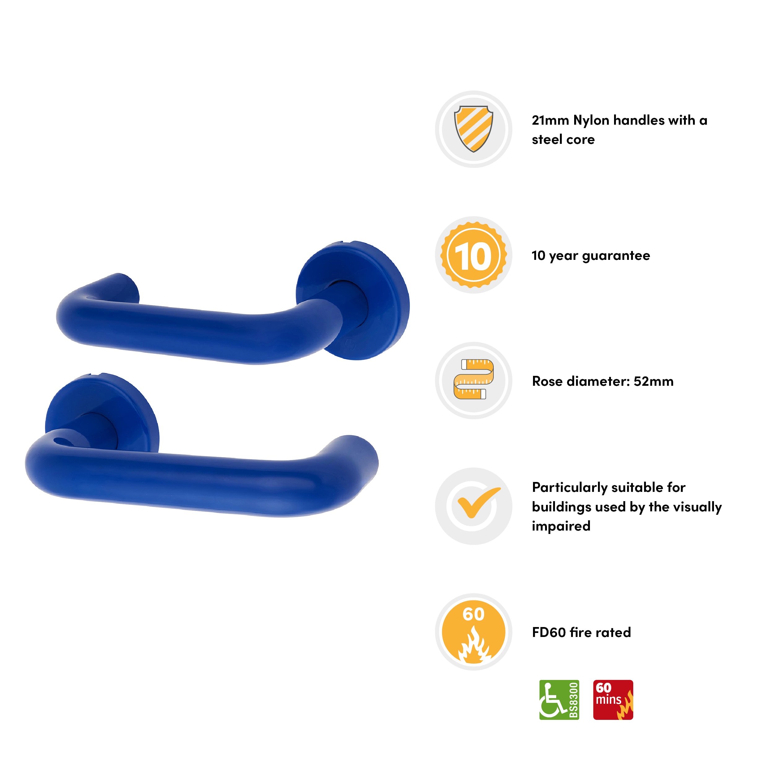 Cobalt Blue Nylon Steel Core Safety Door Handle on Rose - Paris Range - view 3