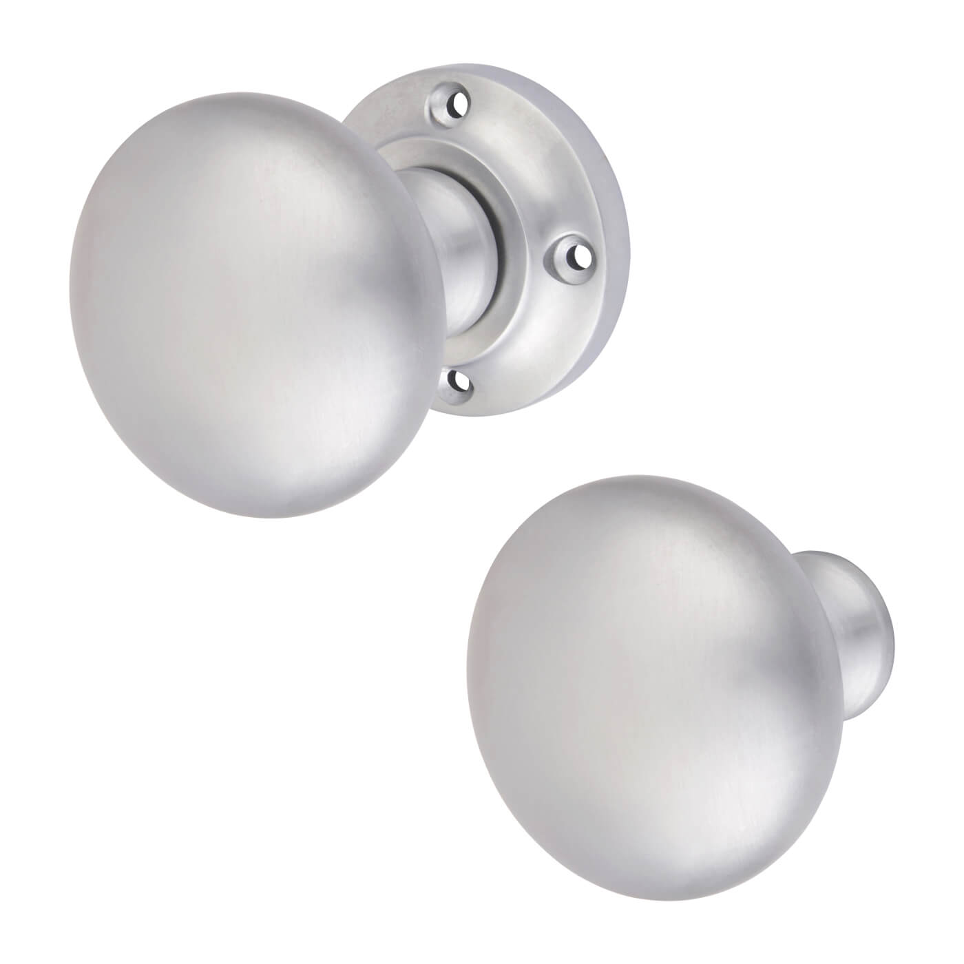 Satin Chrome Round Rim Door Knob - 57mm Rose Diameter - view 2