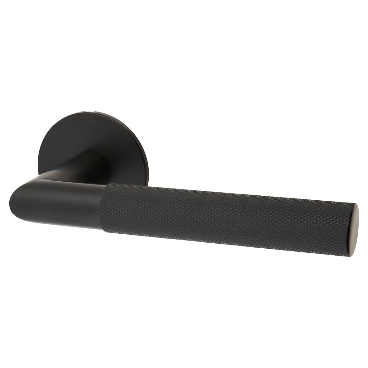 Matt Black Knurled Door Handles on Round Slim Rose - Schema Modell Range - view 2