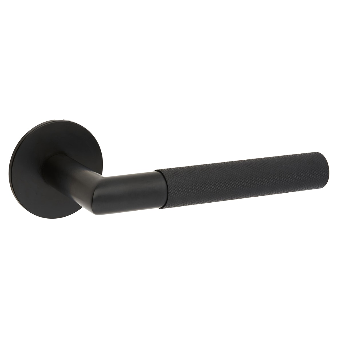 Matt Black Knurled Door Handles on Round Slim Rose - Schema Modell Range - view 3